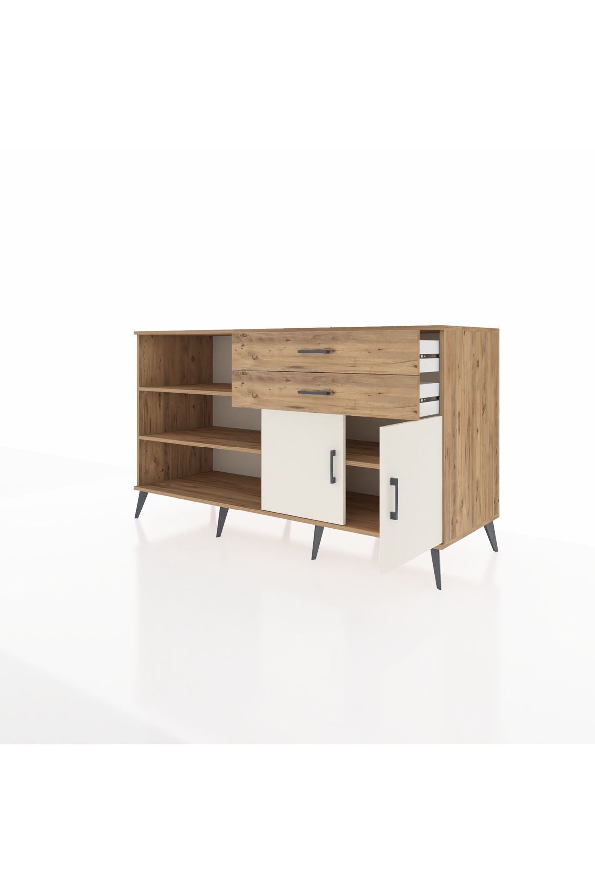 Kronos Konsol 3 Raflı 2 Çekmeceli 2 Kapaklı 176x59x99 Çam-Aytaşı/Çam