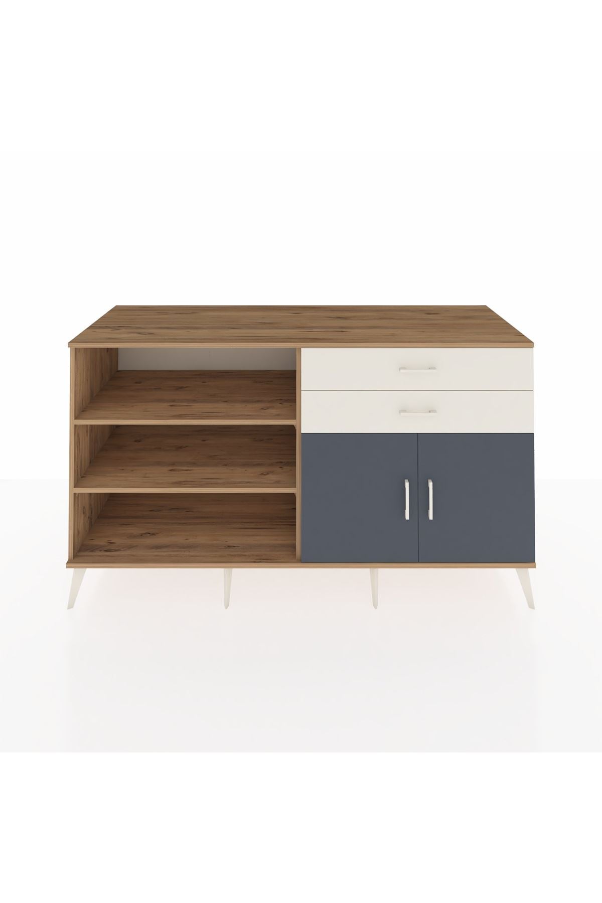 Kronos Konsol 3 Raflı 2 Çekmeceli 2 Kapaklı 176x59x99 Çam-Antrasit/Aytaşı