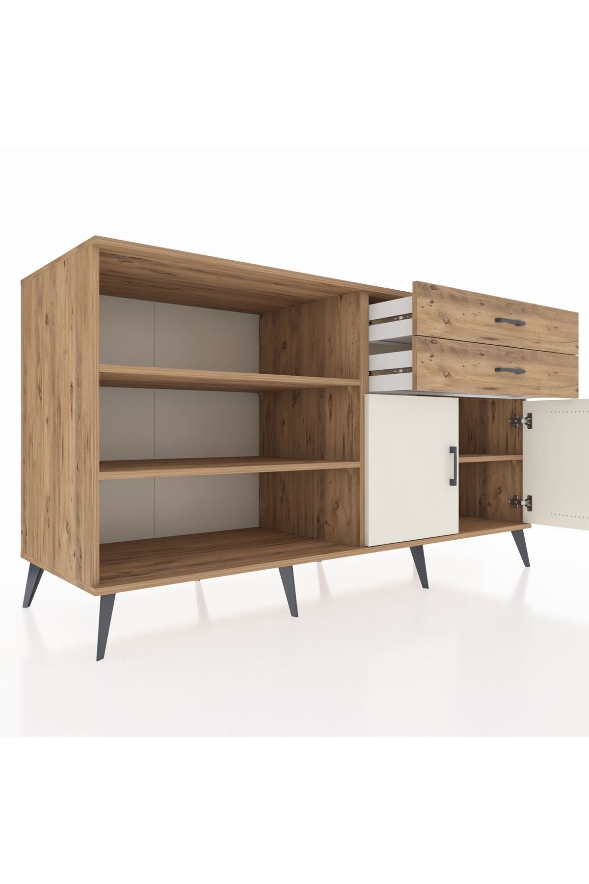 Kronos Konsol 3 Raflı 2 Çekmeceli 2 Kapaklı 176x59x99 Çam-Aytaşı/Çam