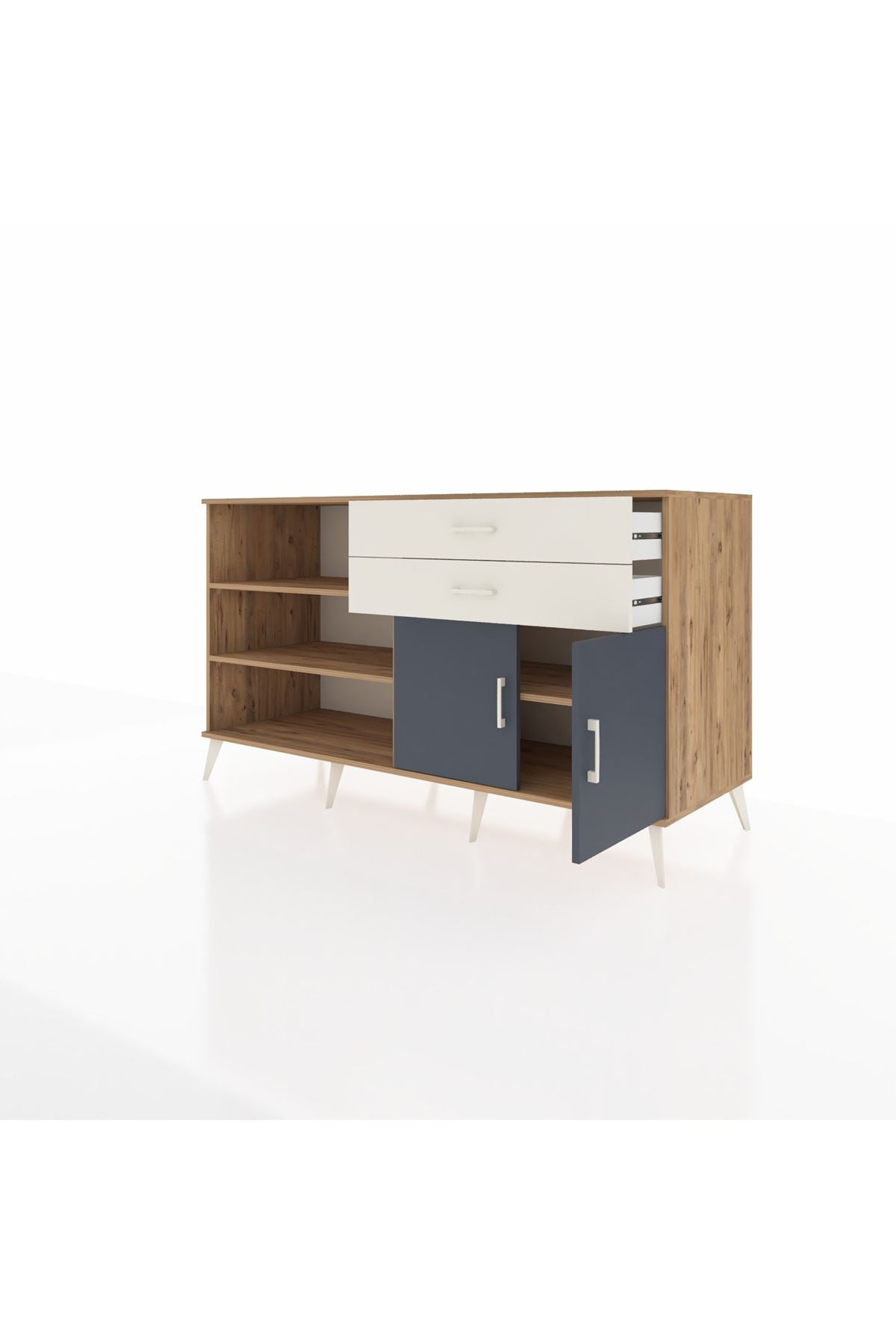 Kronos Konsol 3 Raflı 2 Çekmeceli 2 Kapaklı 176x59x99 Çam-Antrasit/Aytaşı