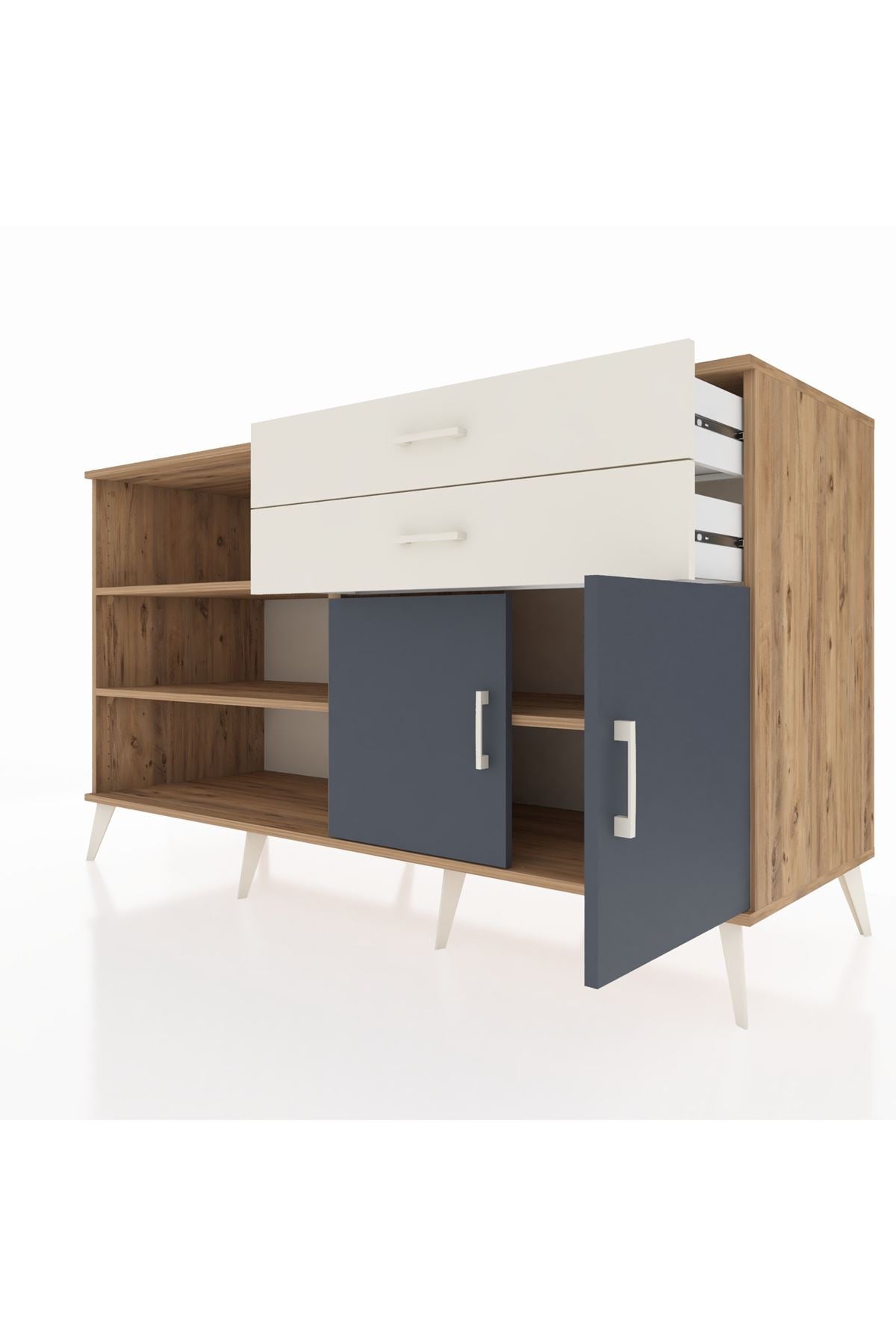 Kronos Konsol 3 Raflı 2 Çekmeceli 2 Kapaklı 176x59x99 Çam-Antrasit/Aytaşı