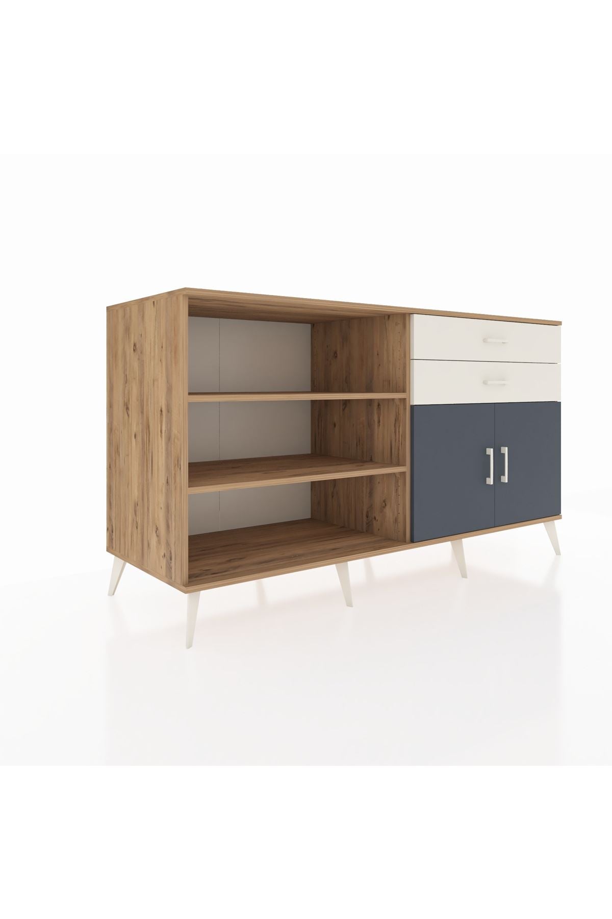 Kronos Konsol 3 Raflı 2 Çekmeceli 2 Kapaklı 176x59x99 Çam-Antrasit/Aytaşı