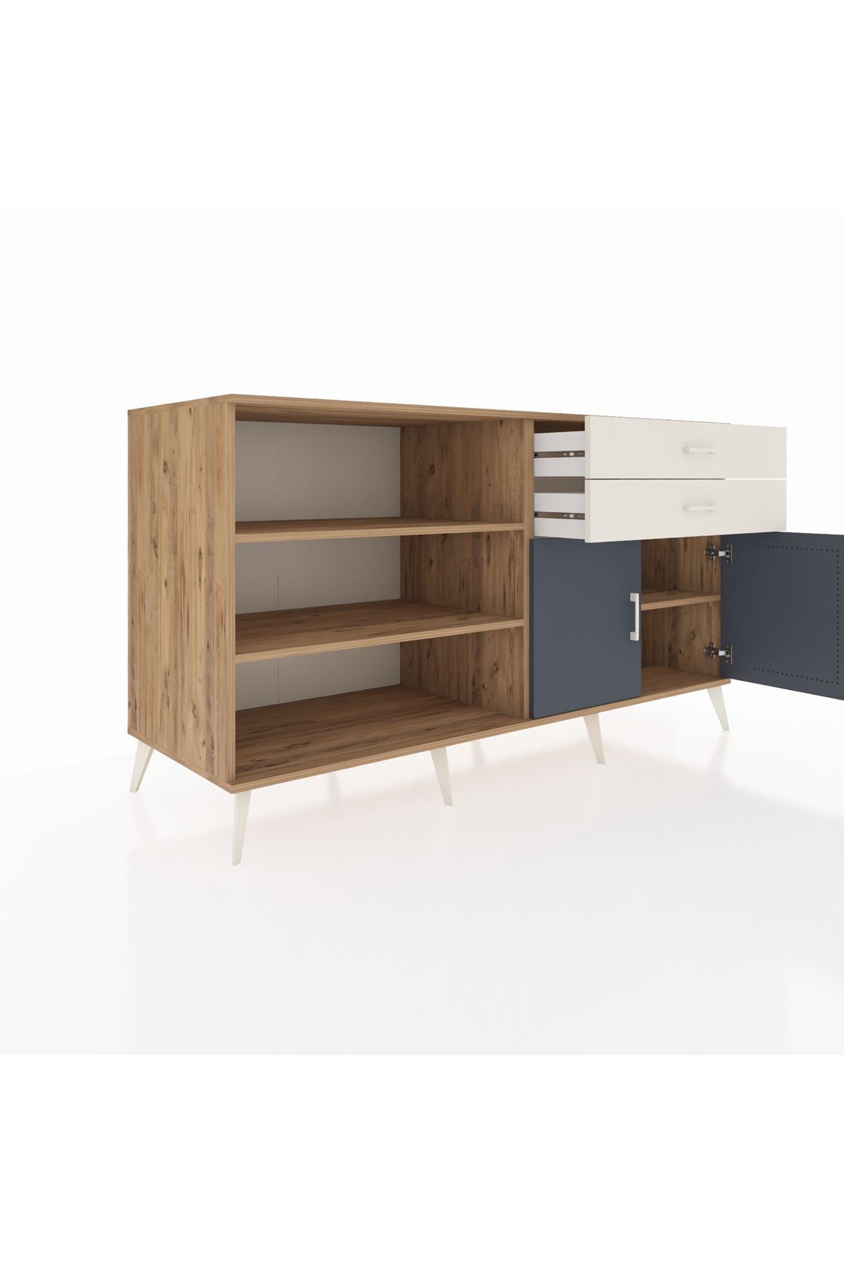 Kronos Konsol 3 Raflı 2 Çekmeceli 2 Kapaklı 176x59x99 Çam-Antrasit/Aytaşı