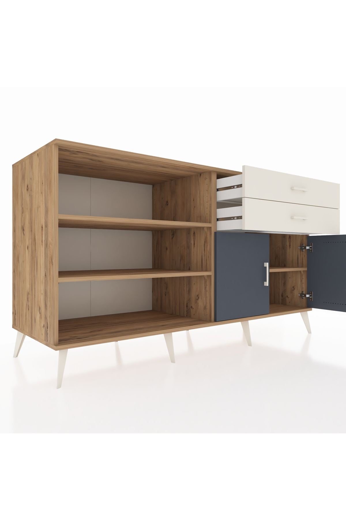 Kronos Konsol 3 Raflı 2 Çekmeceli 2 Kapaklı 176x59x99 Çam-Antrasit/Aytaşı