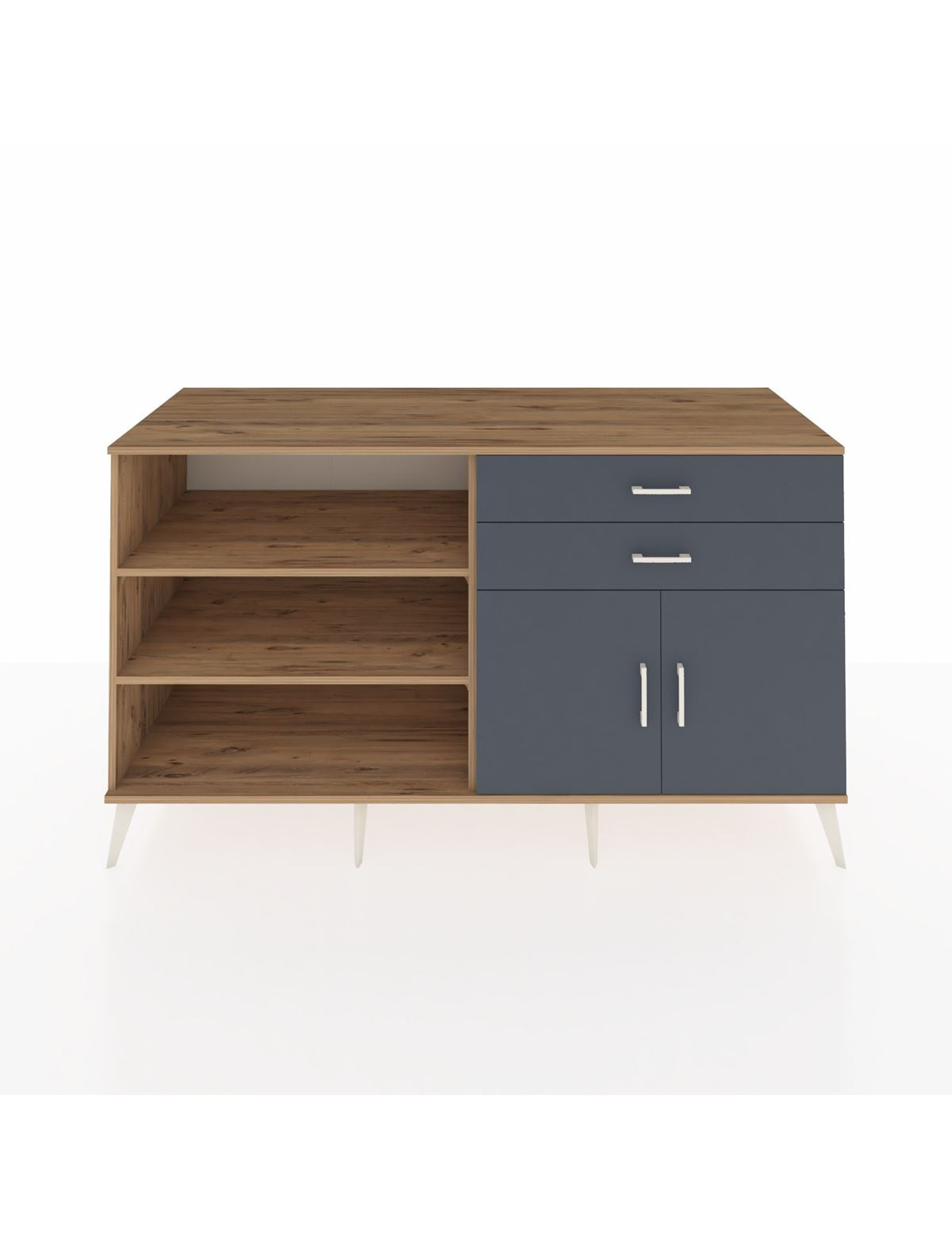 Kronos Konsol 3 Raflı 2 Çekmeceli 2 Kapaklı 176x59x99 Çam-Antrasit