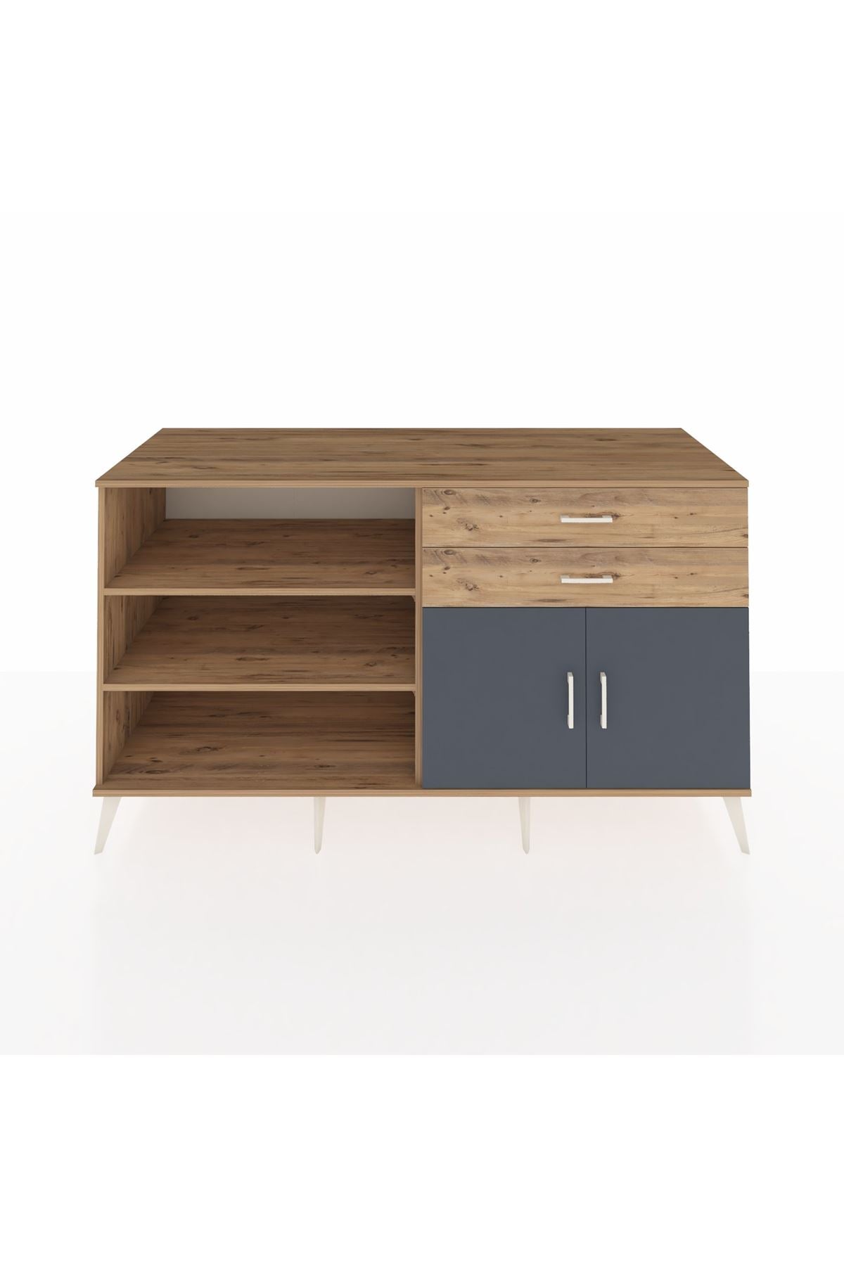 Kronos Konsol 3 Raflı 2 Çekmeceli 2 Kapaklı 176x59x99 Çam-Antrasit/Çam