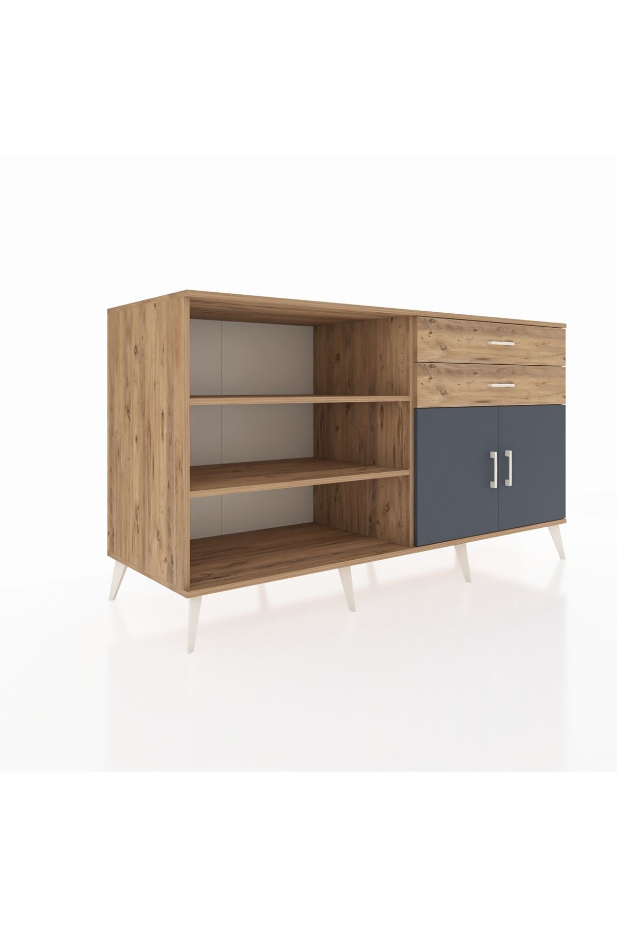 Kronos Konsol 3 Raflı 2 Çekmeceli 2 Kapaklı 176x59x99 Çam-Antrasit/Çam