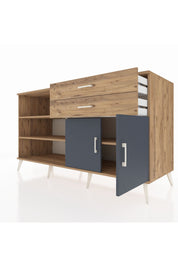 Kronos Konsol 3 Raflı 2 Çekmeceli 2 Kapaklı 176x59x99 Çam-Antrasit/Çam