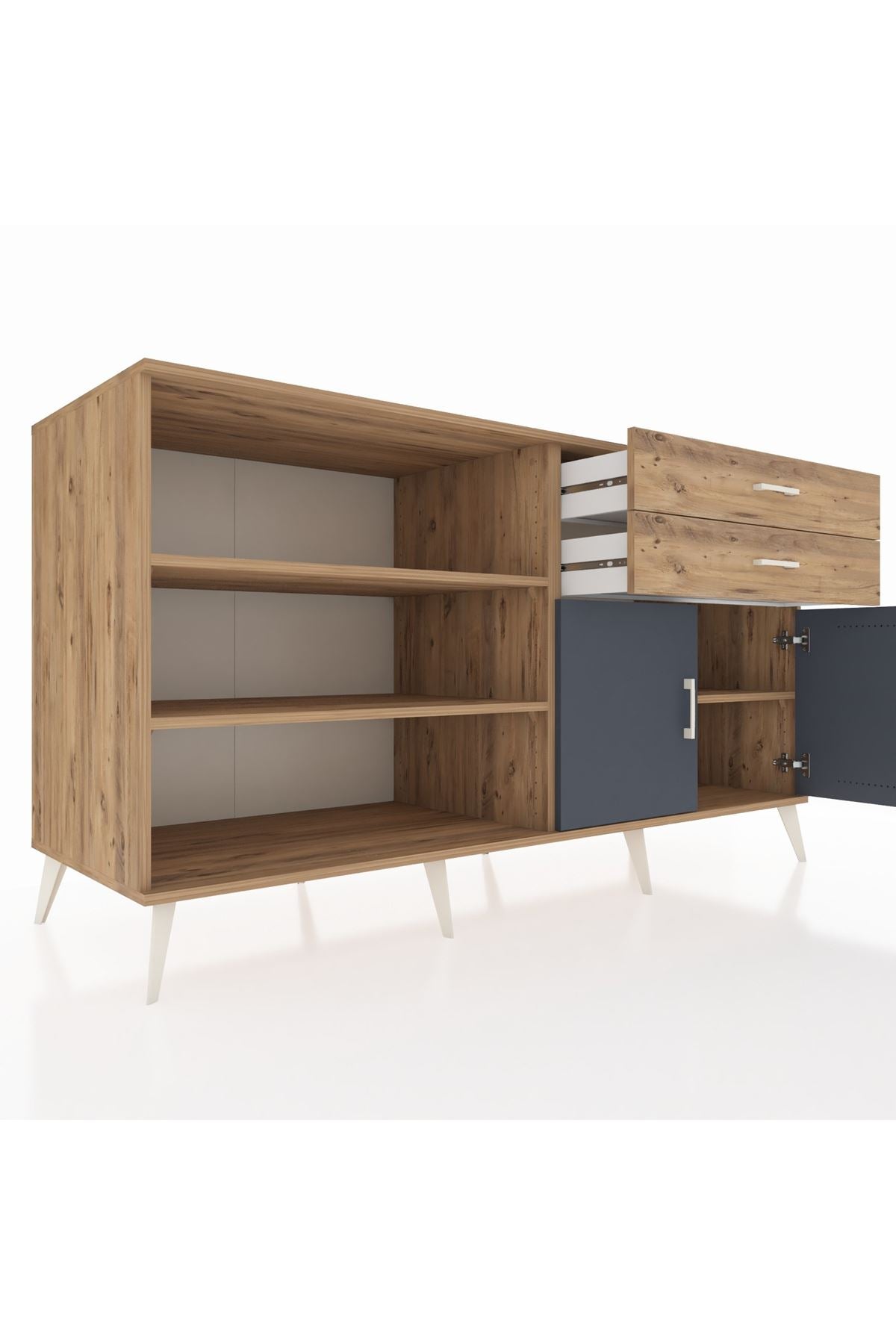 Kronos Konsol 3 Raflı 2 Çekmeceli 2 Kapaklı 176x59x99 Çam-Antrasit/Çam