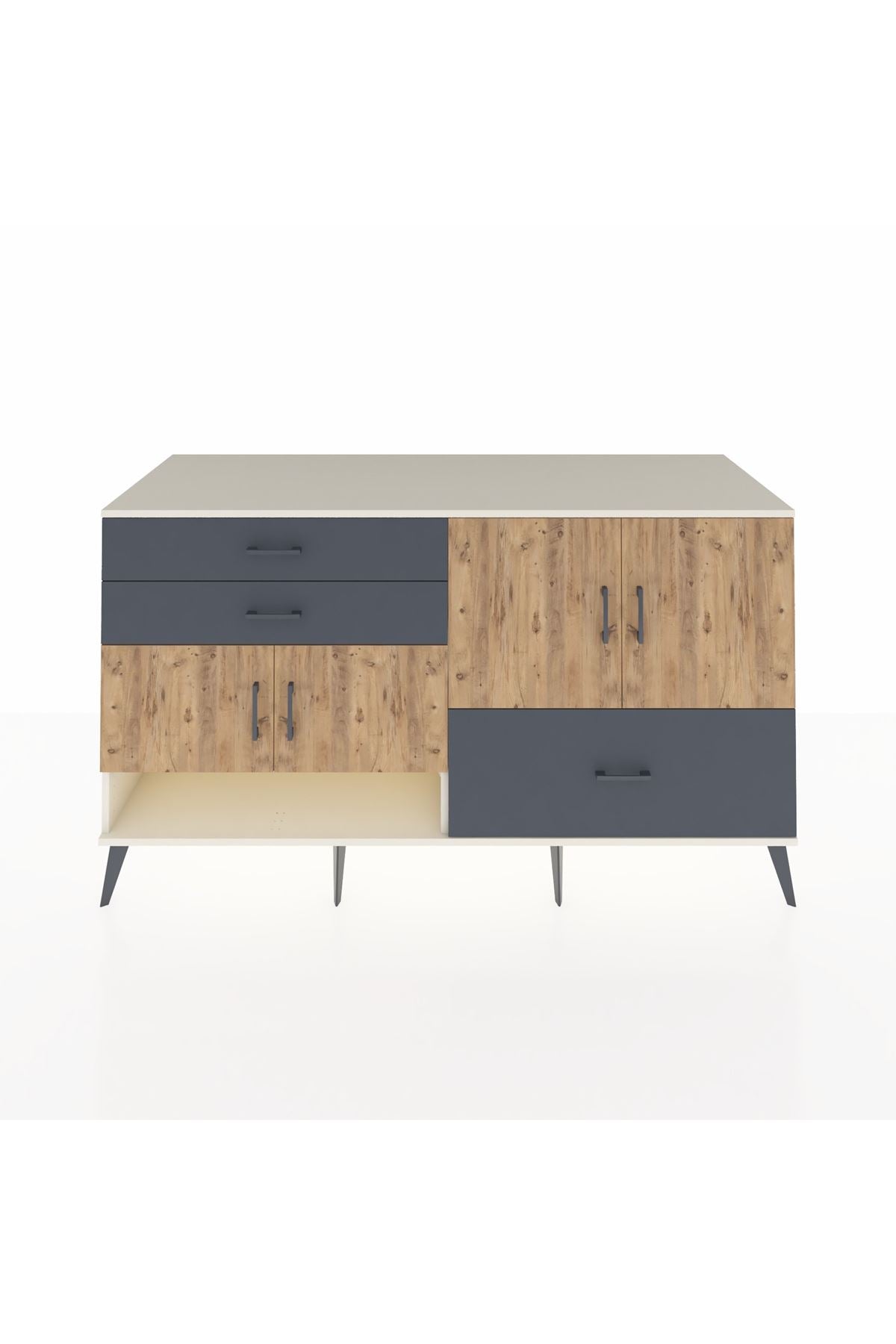 Kronos Konsol 3 Raflı 3 Çekmeceli 4 Kapaklı 176x59x99 Aytaşı-Çam/Antrasit