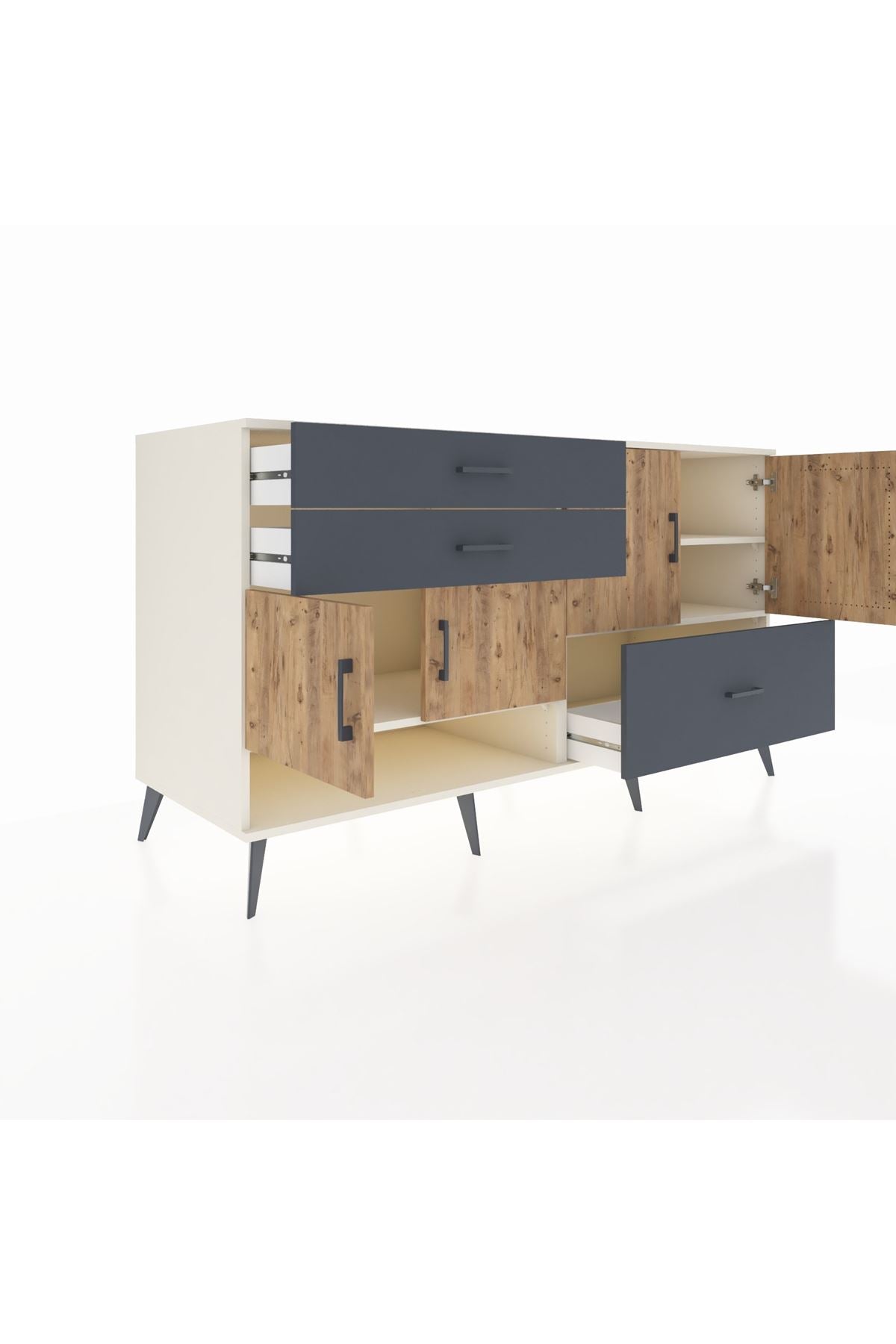 Kronos Konsol 3 Raflı 3 Çekmeceli 4 Kapaklı 176x59x99 Aytaşı-Çam/Antrasit