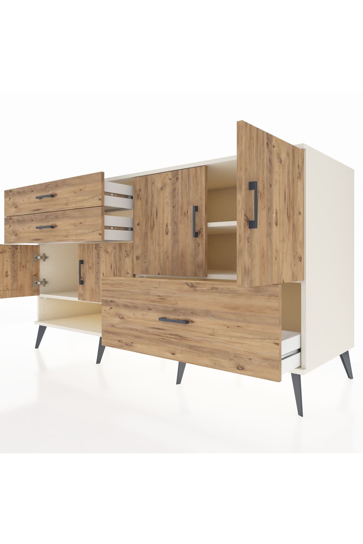 Kronos Konsol 3 Raflı 3 Çekmeceli 4 Kapaklı 176x59x99 Aytaşı-Çam