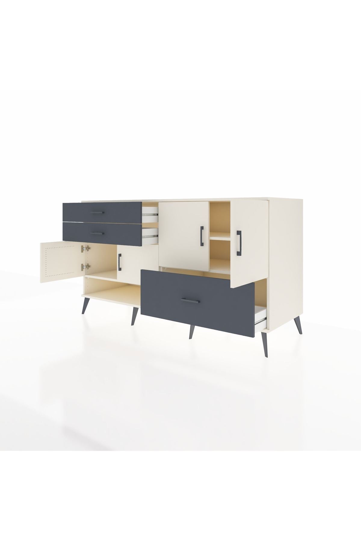 Kronos Konsol 3 Raflı 3 Çekmeceli 4 Kapaklı 176x59x99 Aytaşı-Aytaşı/Antrasit