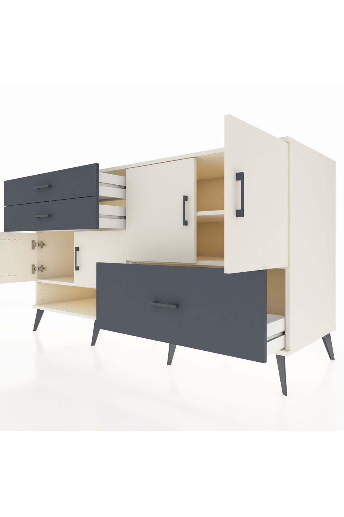 Kronos Konsol 3 Raflı 3 Çekmeceli 4 Kapaklı 176x59x99 Aytaşı-Aytaşı/Antrasit