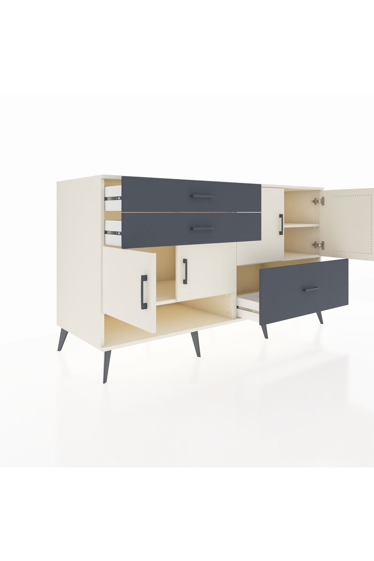 Kronos Konsol 3 Raflı 3 Çekmeceli 4 Kapaklı 176x59x99 Aytaşı-Aytaşı/Antrasit