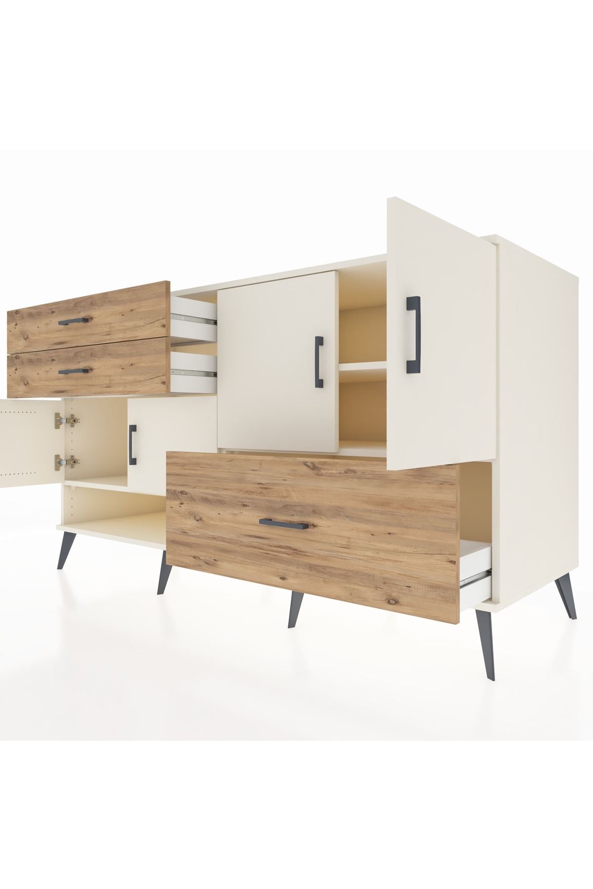 Kronos Konsol 3 Raflı 3 Çekmeceli 4 Kapaklı 176x59x99 Aytaşı-Aytaşı/Çam