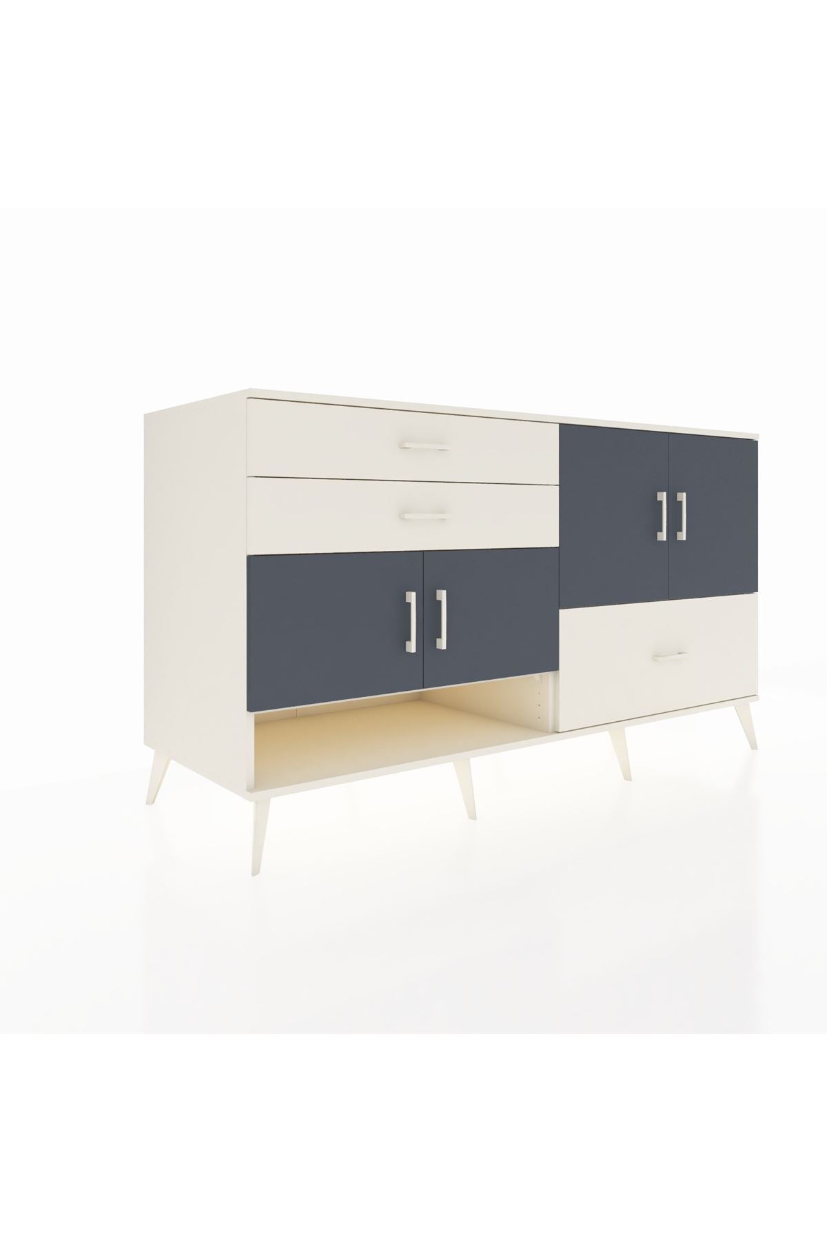 Kronos Konsol 3 Raflı 3 Çekmeceli 4 Kapaklı 176x59x99 Aytaşı-Antrasit/Aytaşı