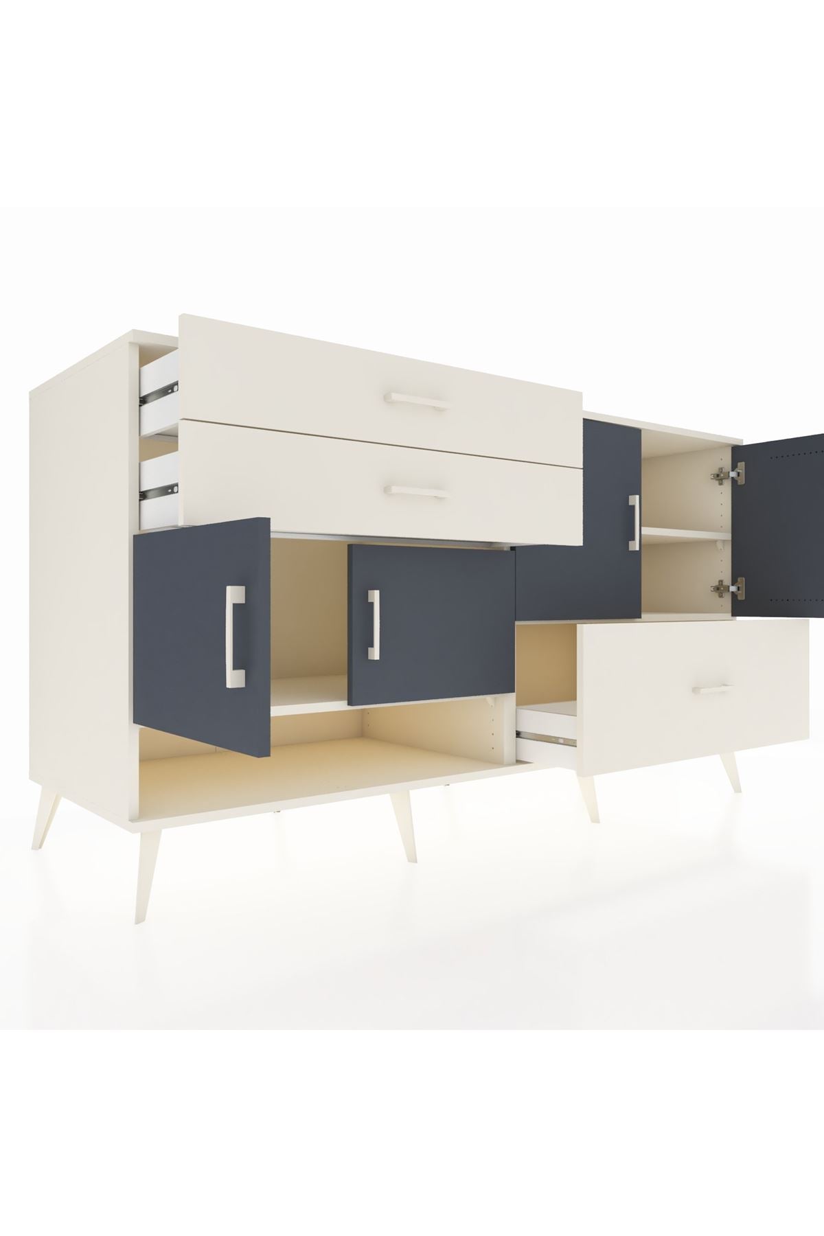 Kronos Konsol 3 Raflı 3 Çekmeceli 4 Kapaklı 176x59x99 Aytaşı-Antrasit/Aytaşı