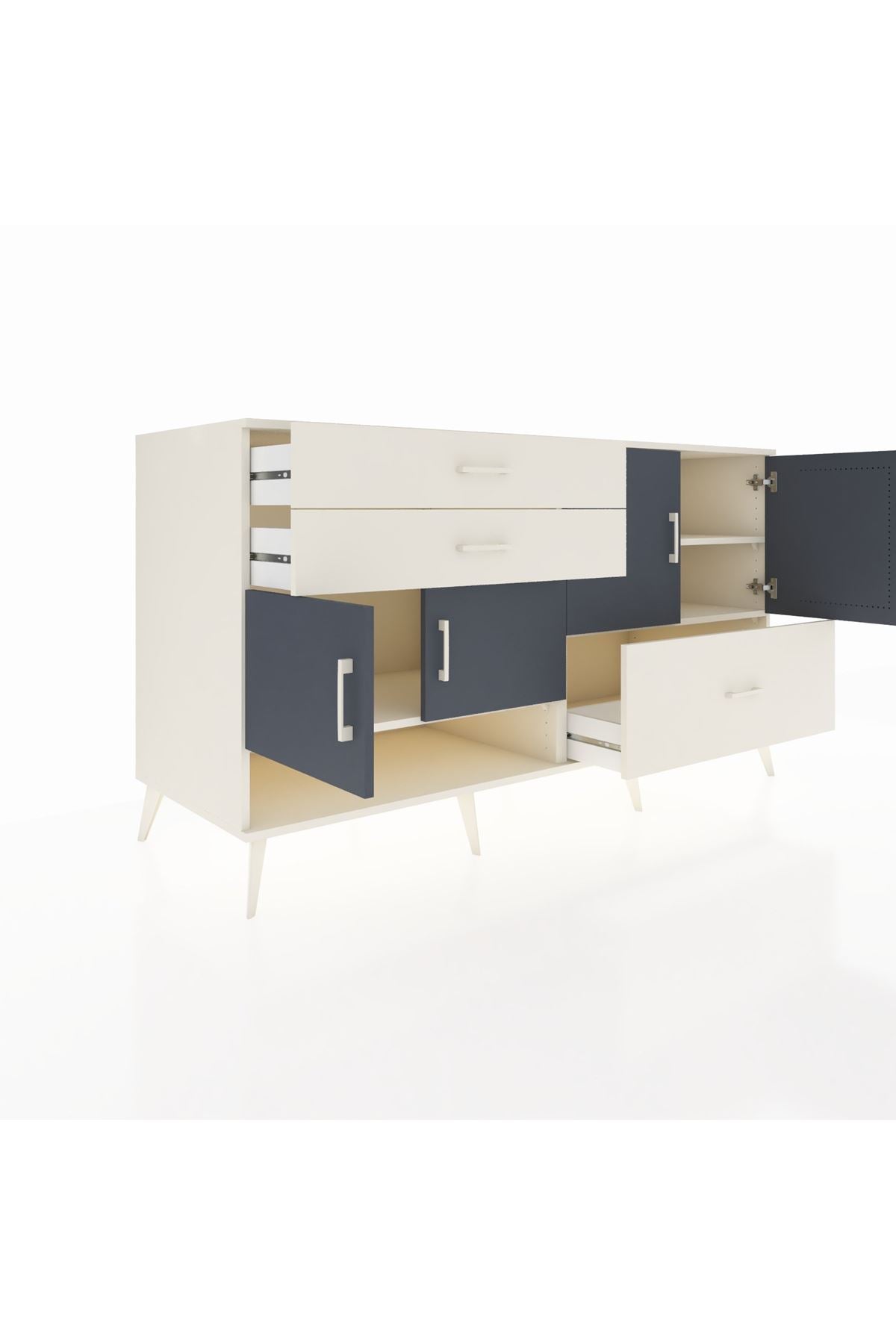 Kronos Konsol 3 Raflı 3 Çekmeceli 4 Kapaklı 176x59x99 Aytaşı-Antrasit/Aytaşı