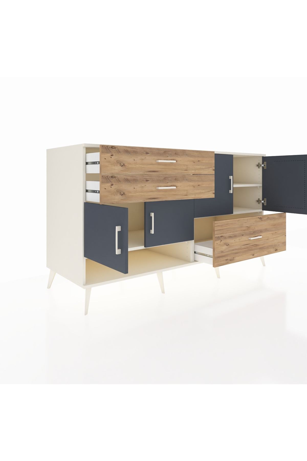 Kronos Konsol 3 Raflı 3 Çekmeceli 4 Kapaklı 176x59x99 Aytaşı-Antrasit/Çam