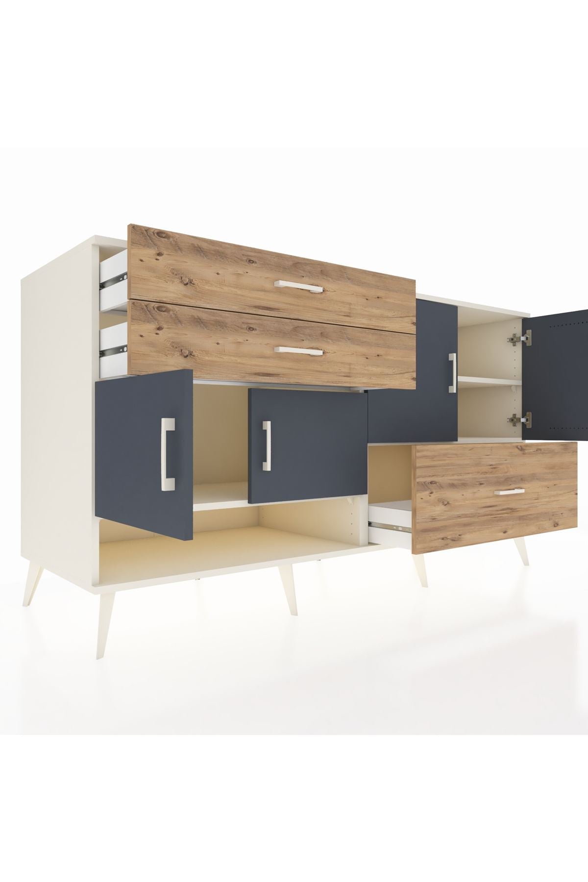 Kronos Konsol 3 Raflı 3 Çekmeceli 4 Kapaklı 176x59x99 Aytaşı-Antrasit/Çam