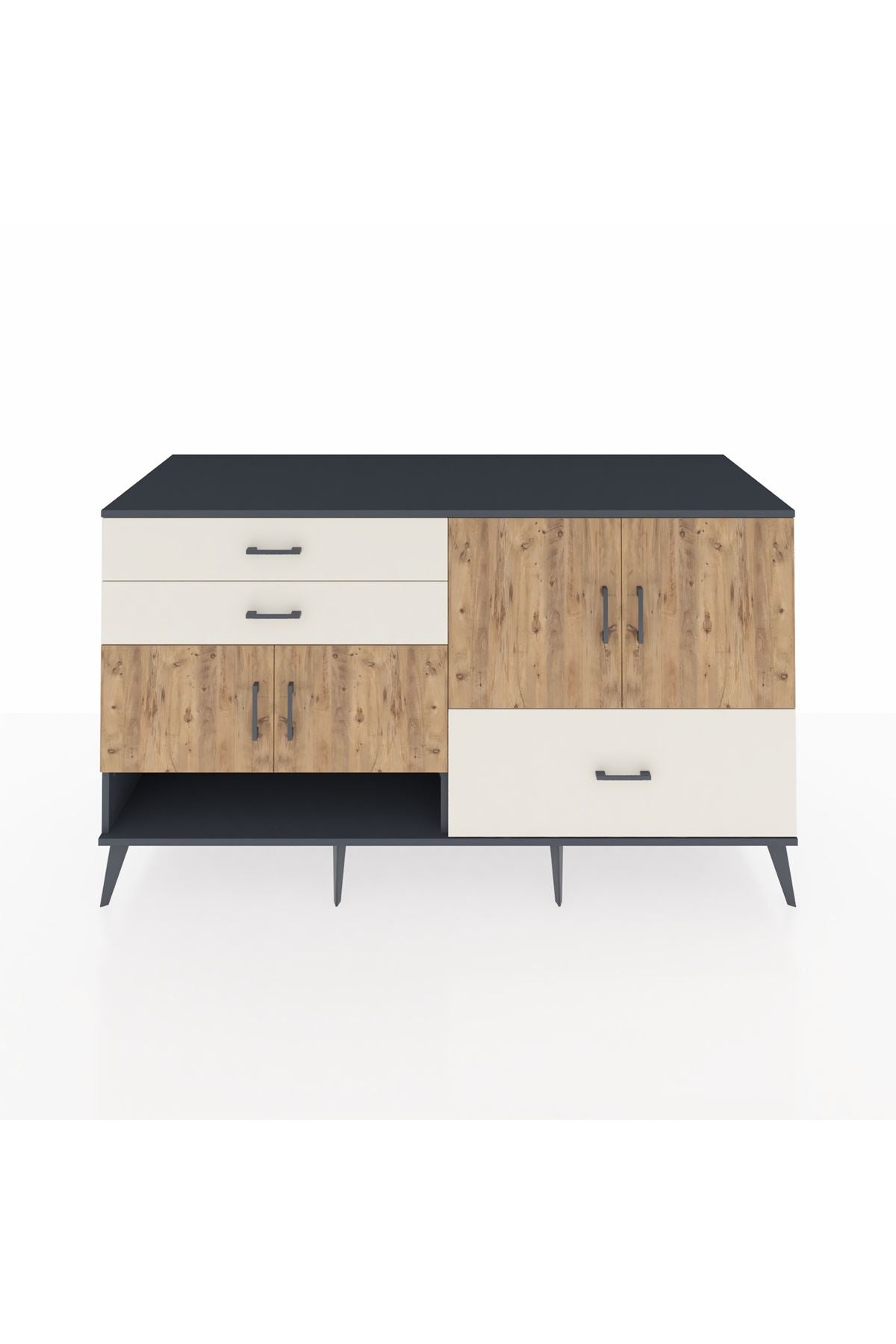 Kronos Konsol 3 Raflı 3 Çekmeceli 4 Kapaklı 176x59x99 Antrasit-Çam/Aytaşı