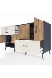 Kronos Konsol 3 Raflı 3 Çekmeceli 4 Kapaklı 176x59x99 Antrasit-Çam/Aytaşı