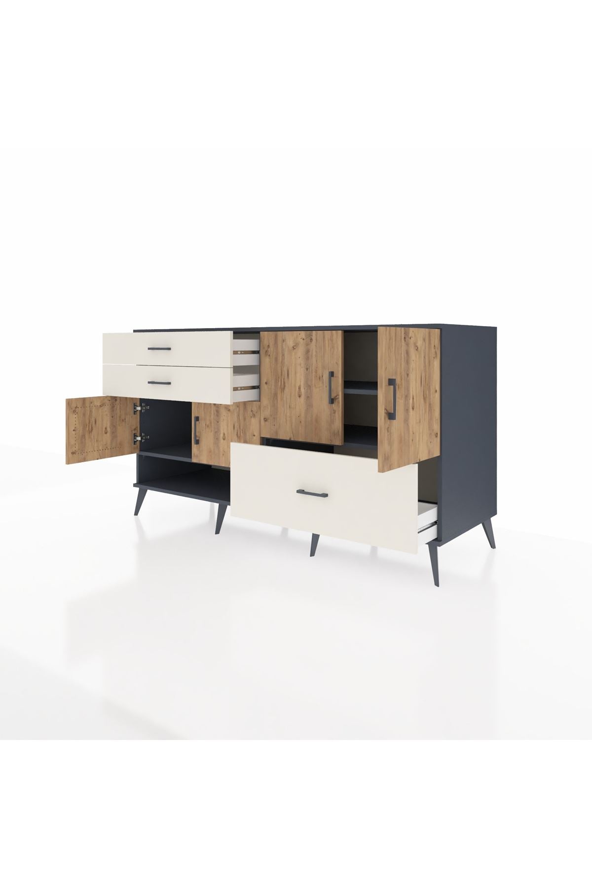 Kronos Konsol 3 Raflı 3 Çekmeceli 4 Kapaklı 176x59x99 Antrasit-Çam/Aytaşı