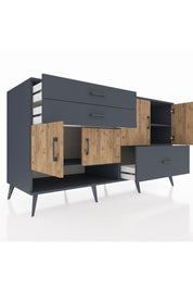 Kronos Konsol 3 Raflı 3 Çekmeceli 4 Kapaklı 176x59x99 Antrasit-Çam/Antrasit