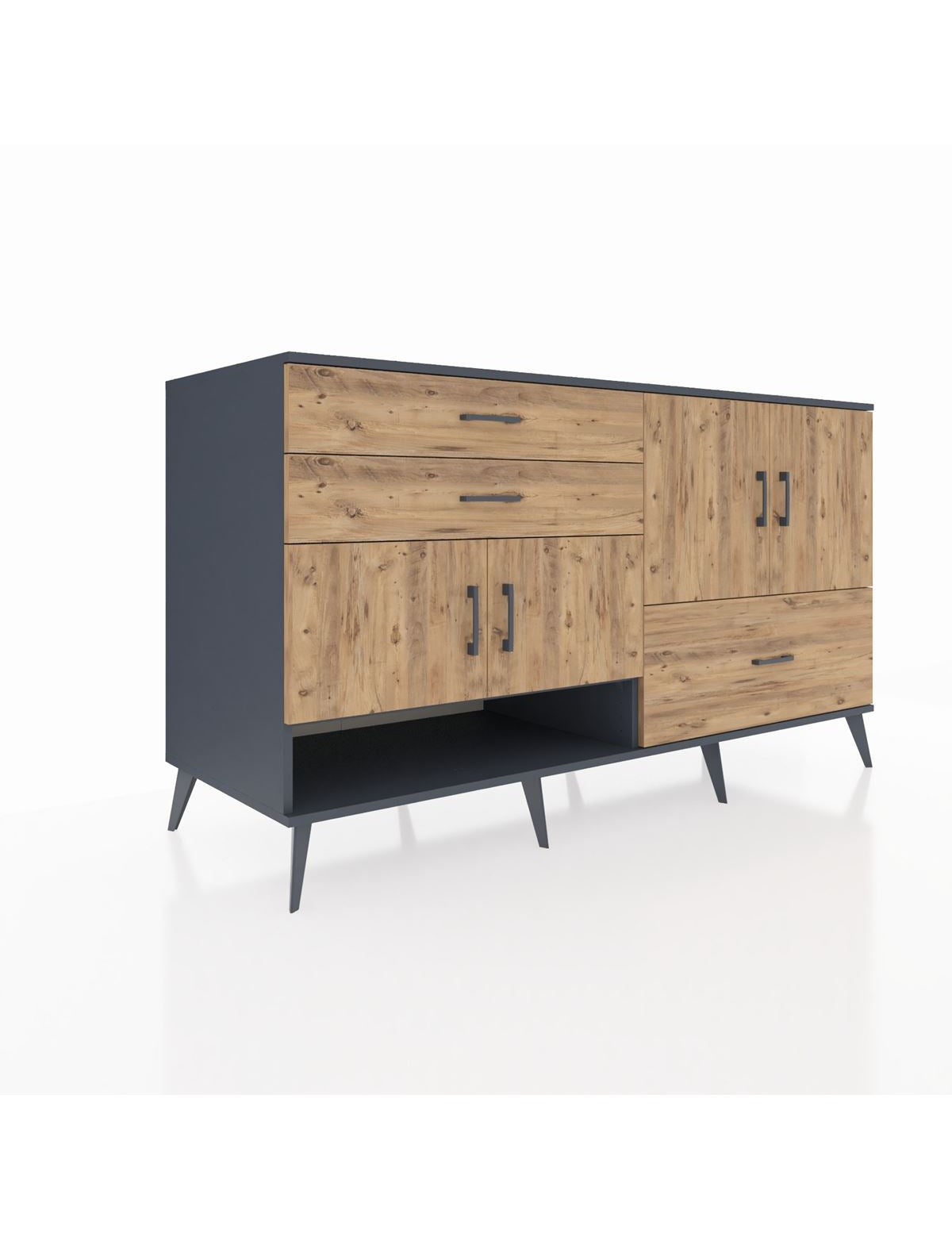 Kronos Konsol 3 Raflı 3 Çekmeceli 4 Kapaklı 176x59x99 Antrasit-Çam