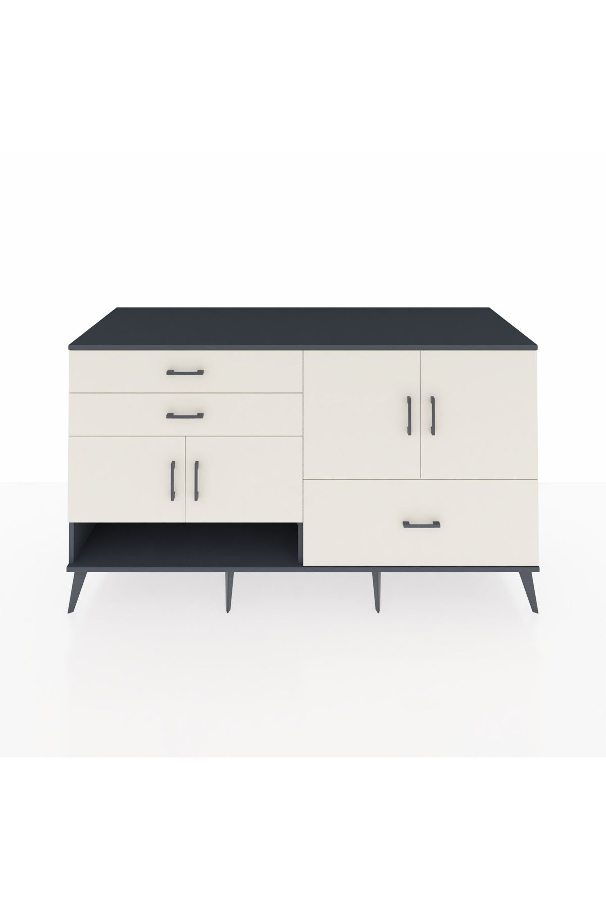 Kronos Konsol 3 Raflı 3 Çekmeceli 4 Kapaklı 176x59x99 Antrasit-Aytaşı