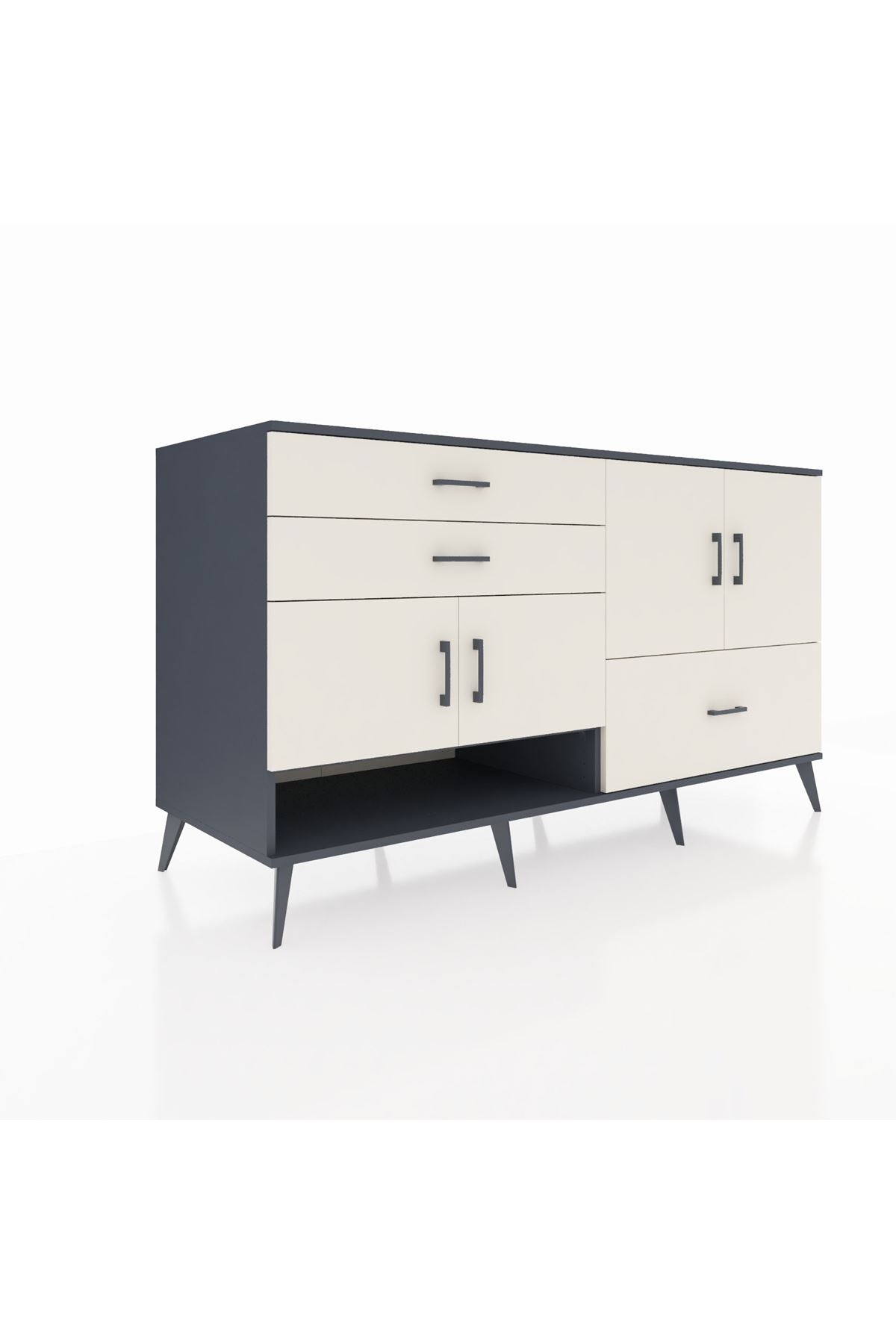 Kronos Konsol 3 Raflı 3 Çekmeceli 4 Kapaklı 176x59x99 Antrasit-Aytaşı