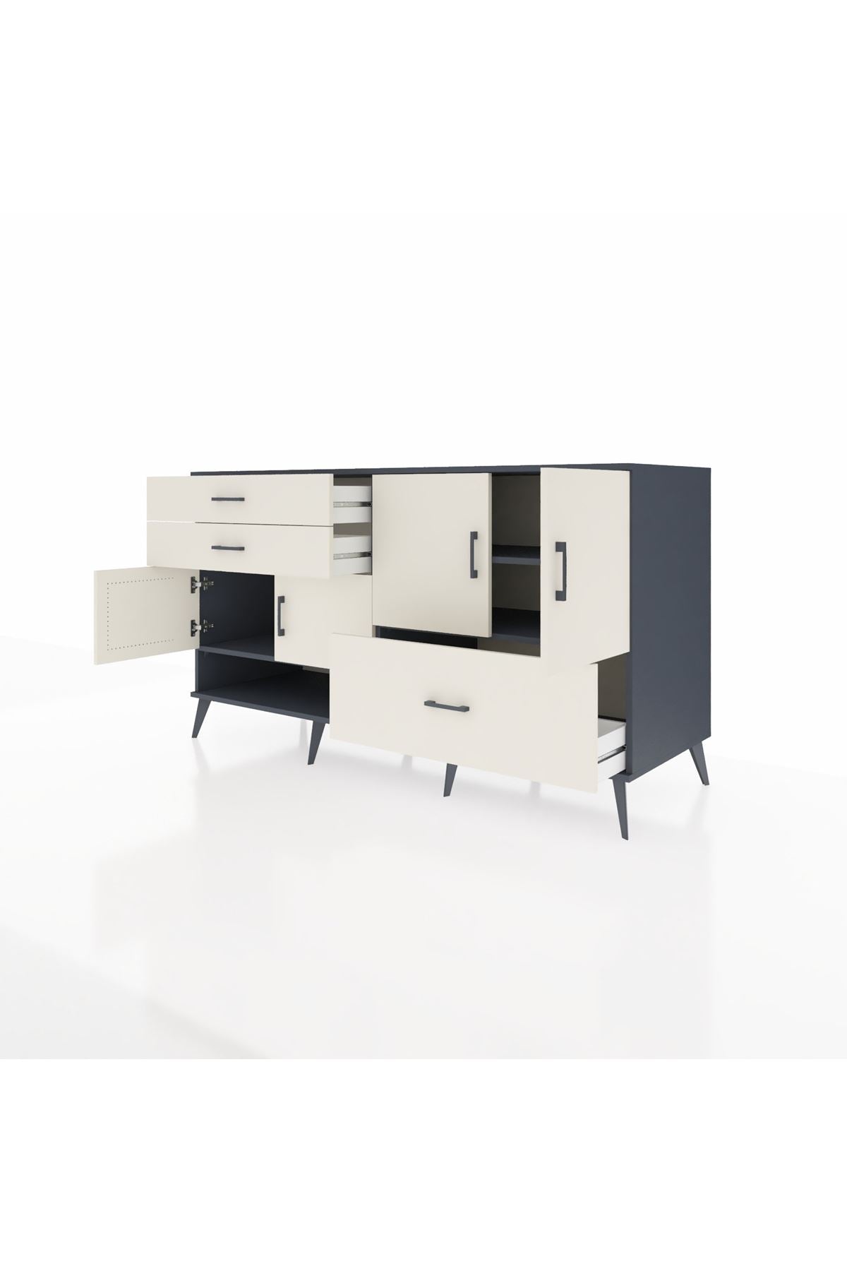 Kronos Konsol 3 Raflı 3 Çekmeceli 4 Kapaklı 176x59x99 Antrasit-Aytaşı