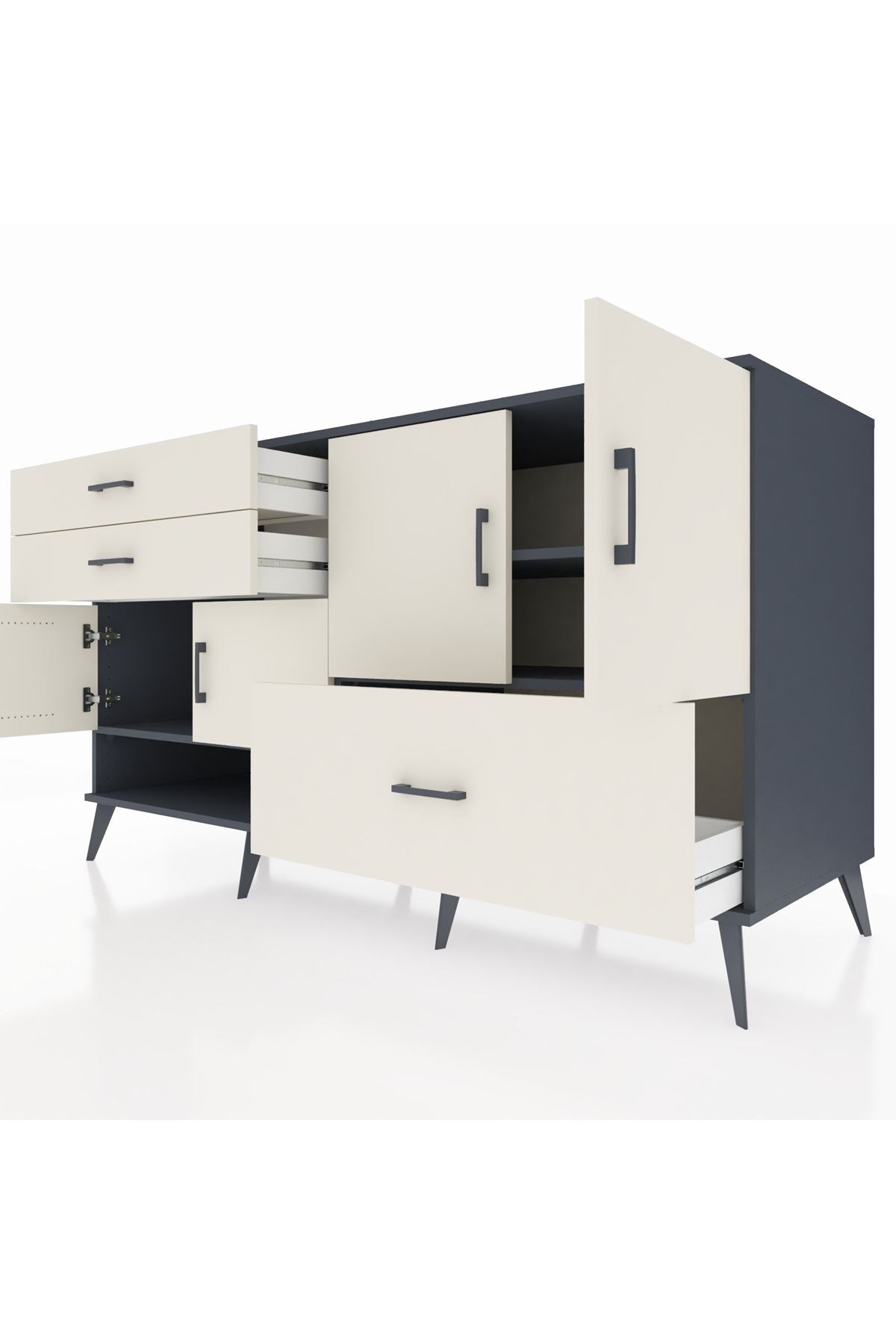 Kronos Konsol 3 Raflı 3 Çekmeceli 4 Kapaklı 176x59x99 Antrasit-Aytaşı