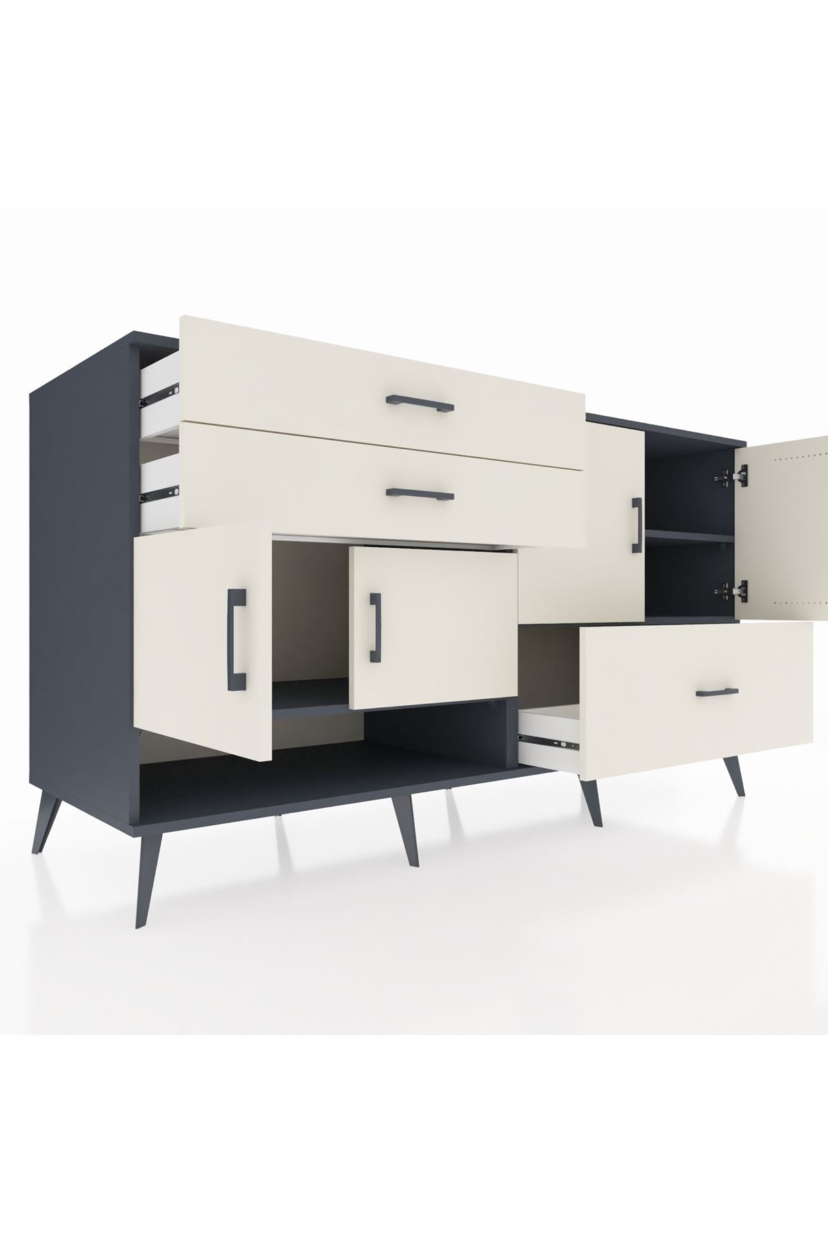 Kronos Konsol 3 Raflı 3 Çekmeceli 4 Kapaklı 176x59x99 Antrasit-Aytaşı