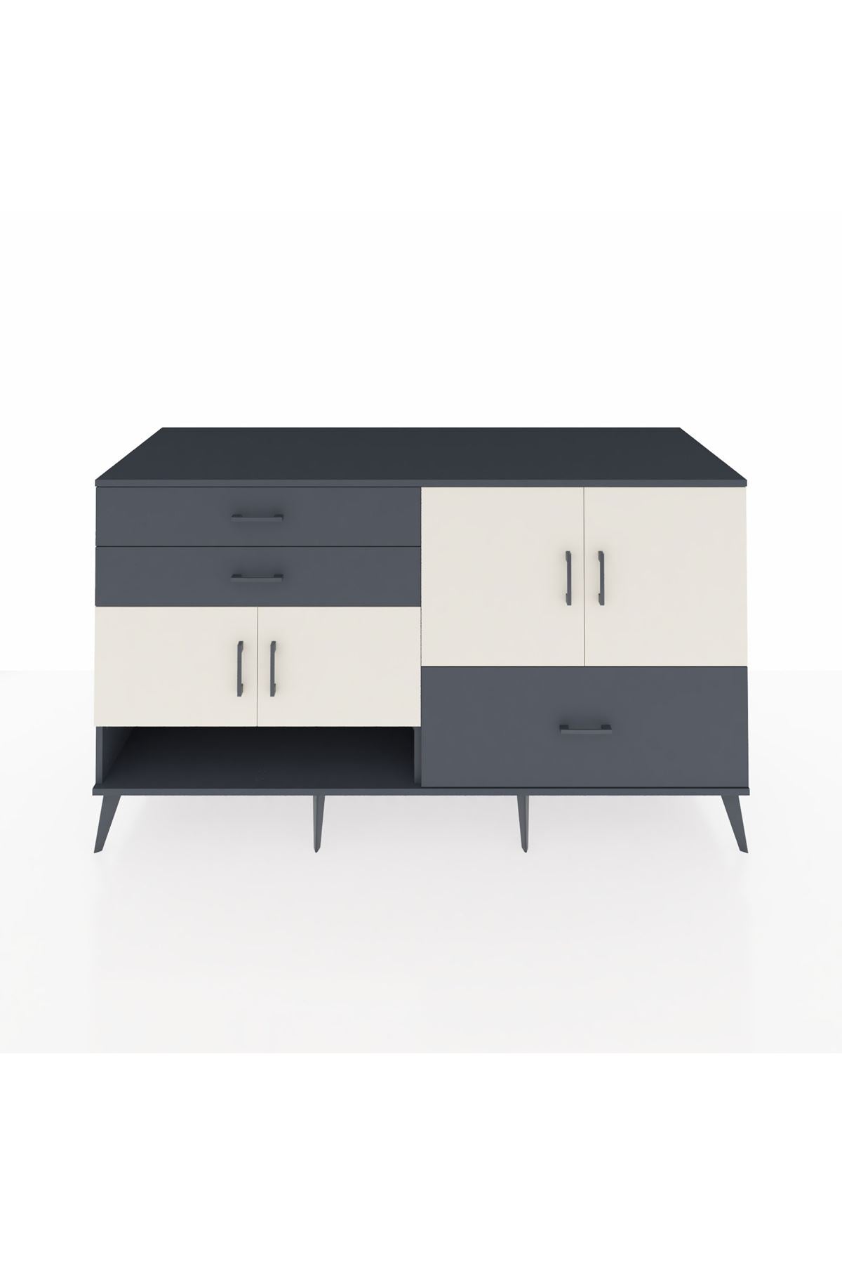 Kronos Konsol 3 Raflı 3 Çekmeceli 4 Kapaklı 176x59x99 Antrasit-Aytaşı/Antrasit