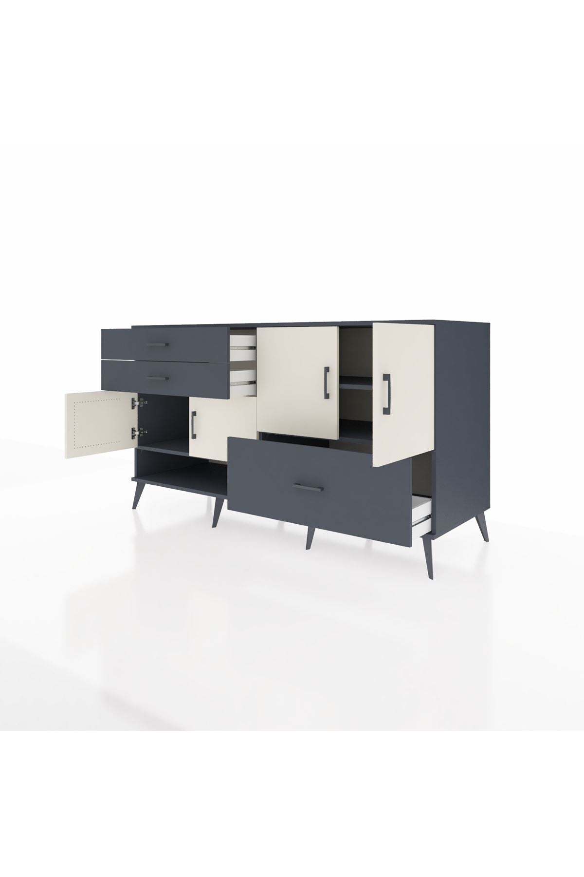 Kronos Konsol 3 Raflı 3 Çekmeceli 4 Kapaklı 176x59x99 Antrasit-Aytaşı/Antrasit