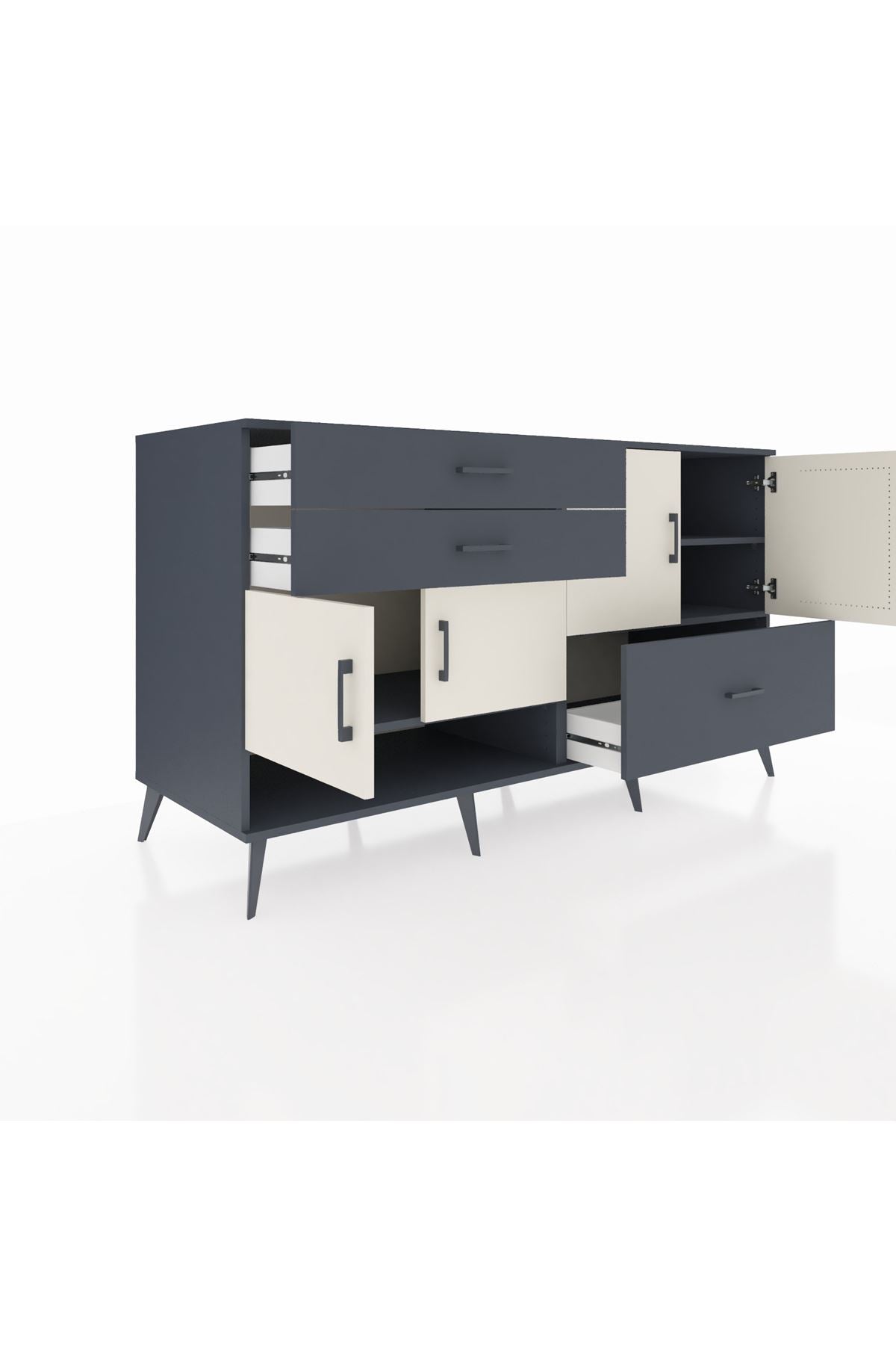 Kronos Konsol 3 Raflı 3 Çekmeceli 4 Kapaklı 176x59x99 Antrasit-Aytaşı/Antrasit