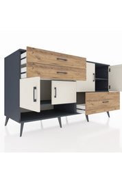 Kronos Konsol 3 Raflı 3 Çekmeceli 4 Kapaklı 176x59x99 Antrasit-Aytaşı/Çam