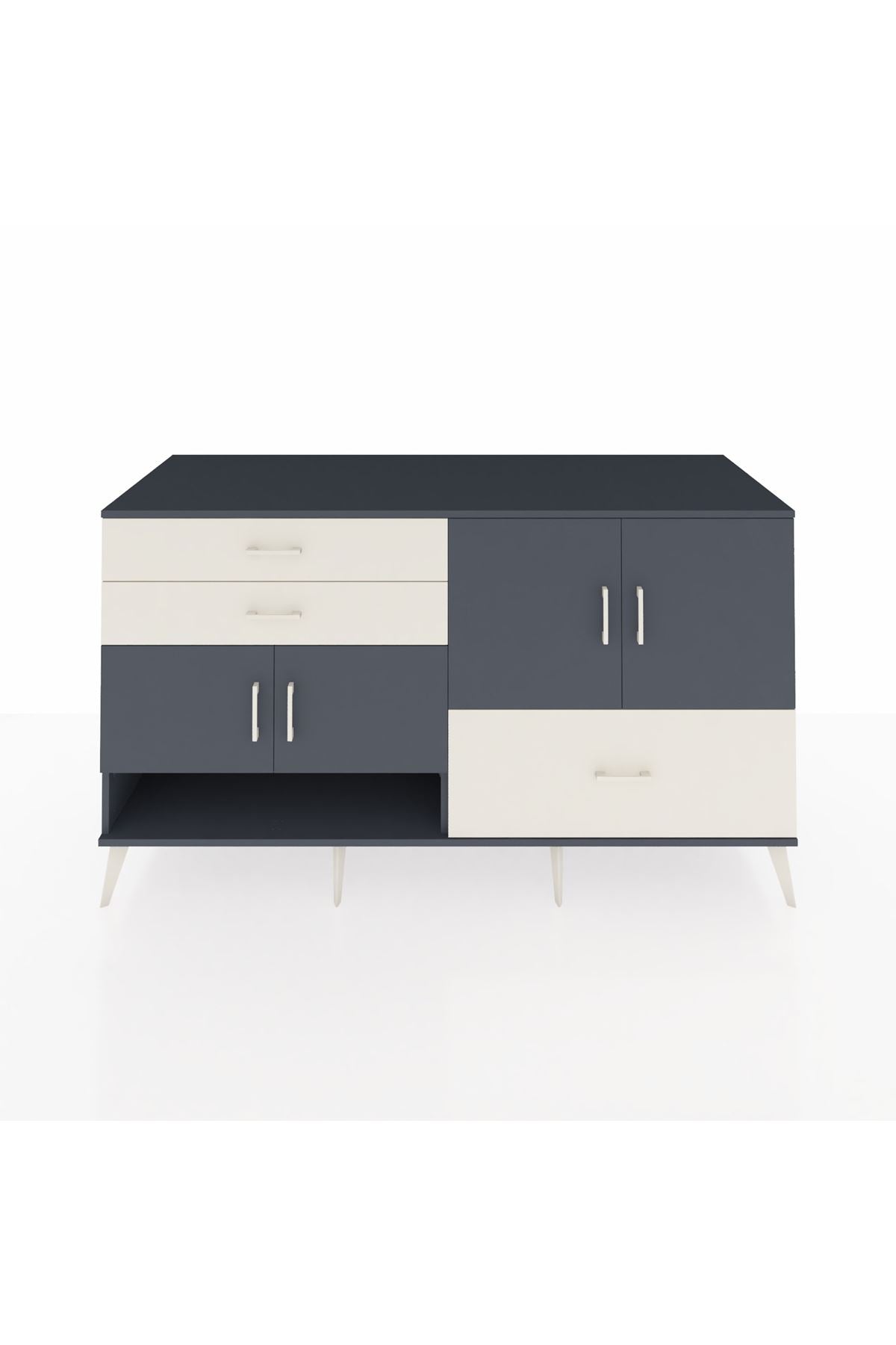 Kronos Konsol 3 Raflı 3 Çekmeceli 4 Kapaklı 176x59x99 Antrasit-Antrasit/Aytaşı