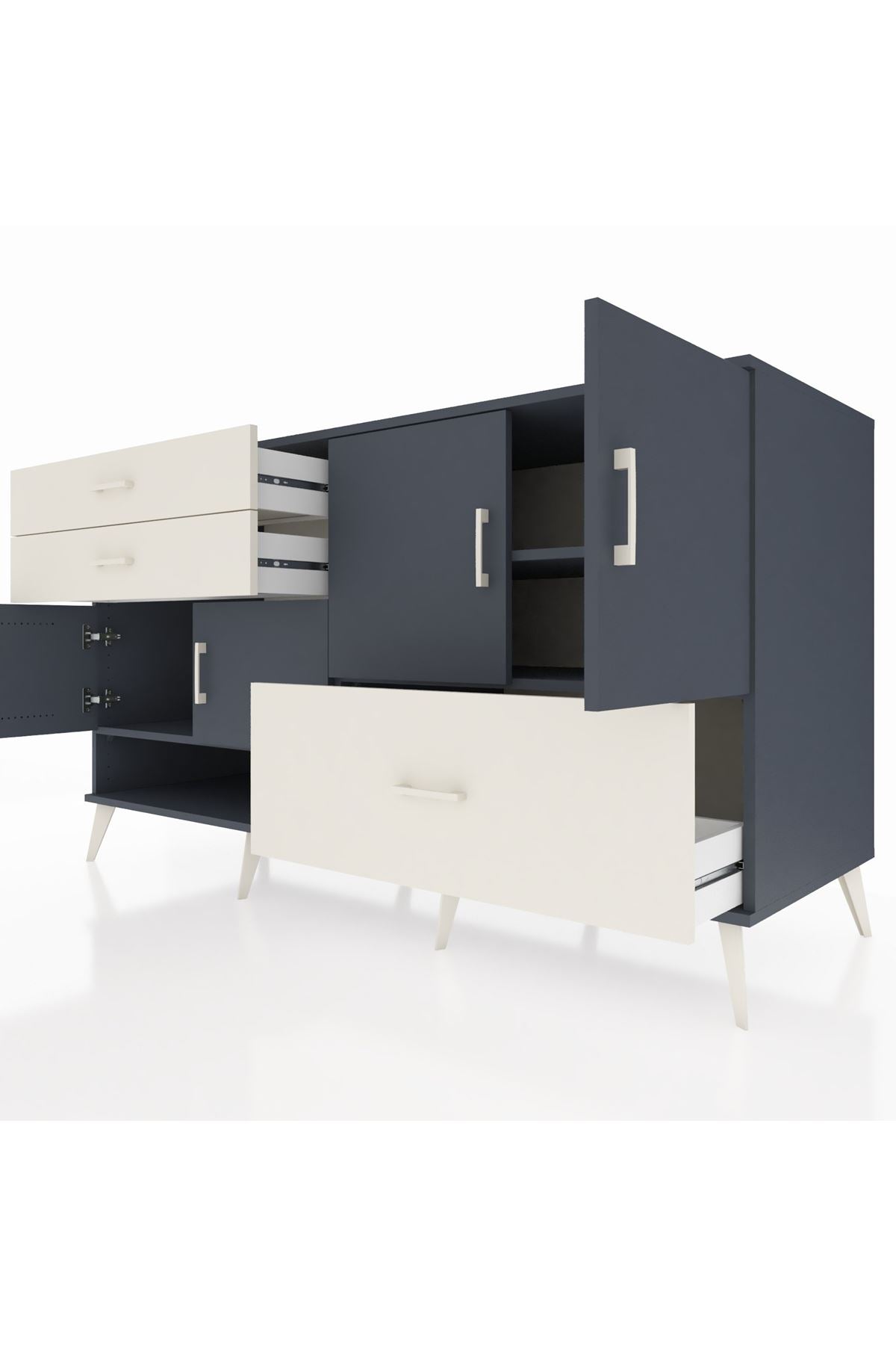 Kronos Konsol 3 Raflı 3 Çekmeceli 4 Kapaklı 176x59x99 Antrasit-Antrasit/Aytaşı