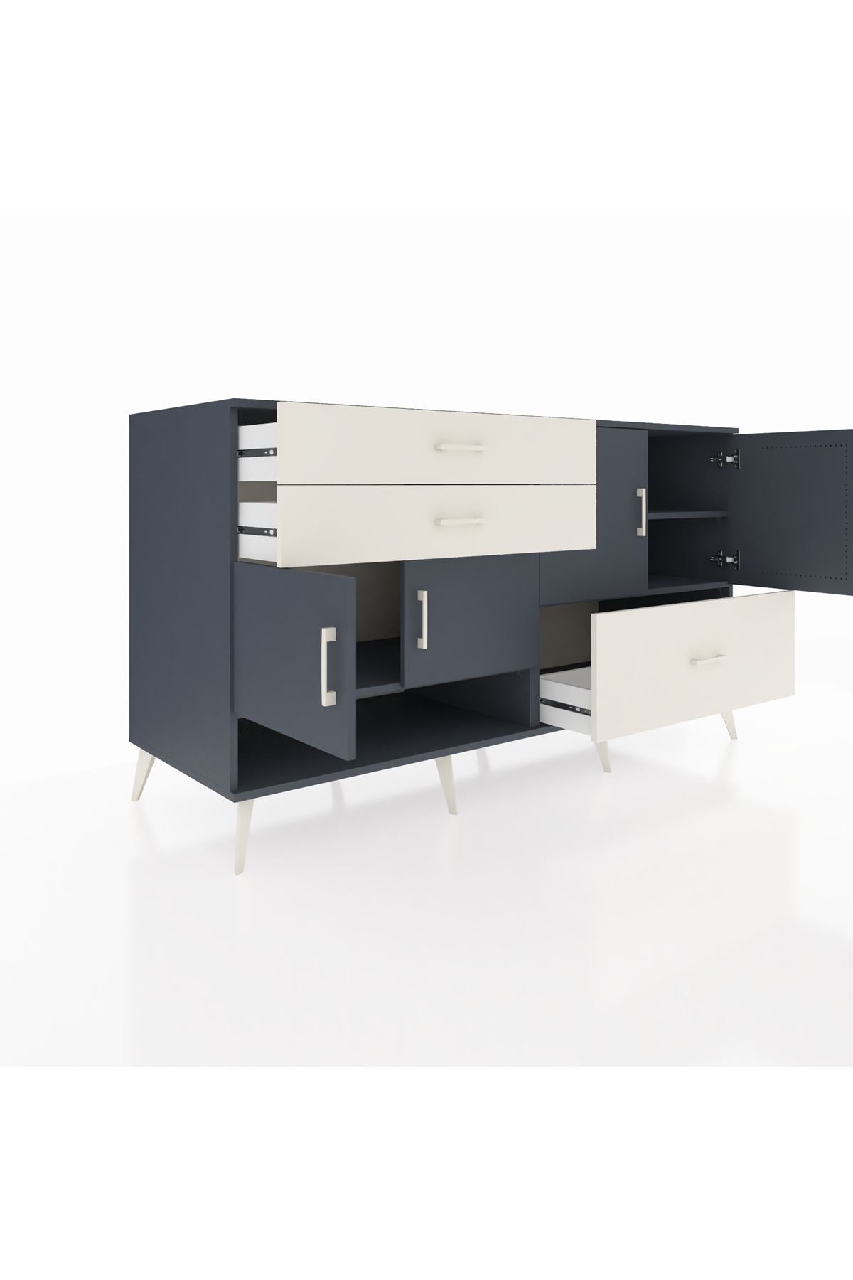 Kronos Konsol 3 Raflı 3 Çekmeceli 4 Kapaklı 176x59x99 Antrasit-Antrasit/Aytaşı