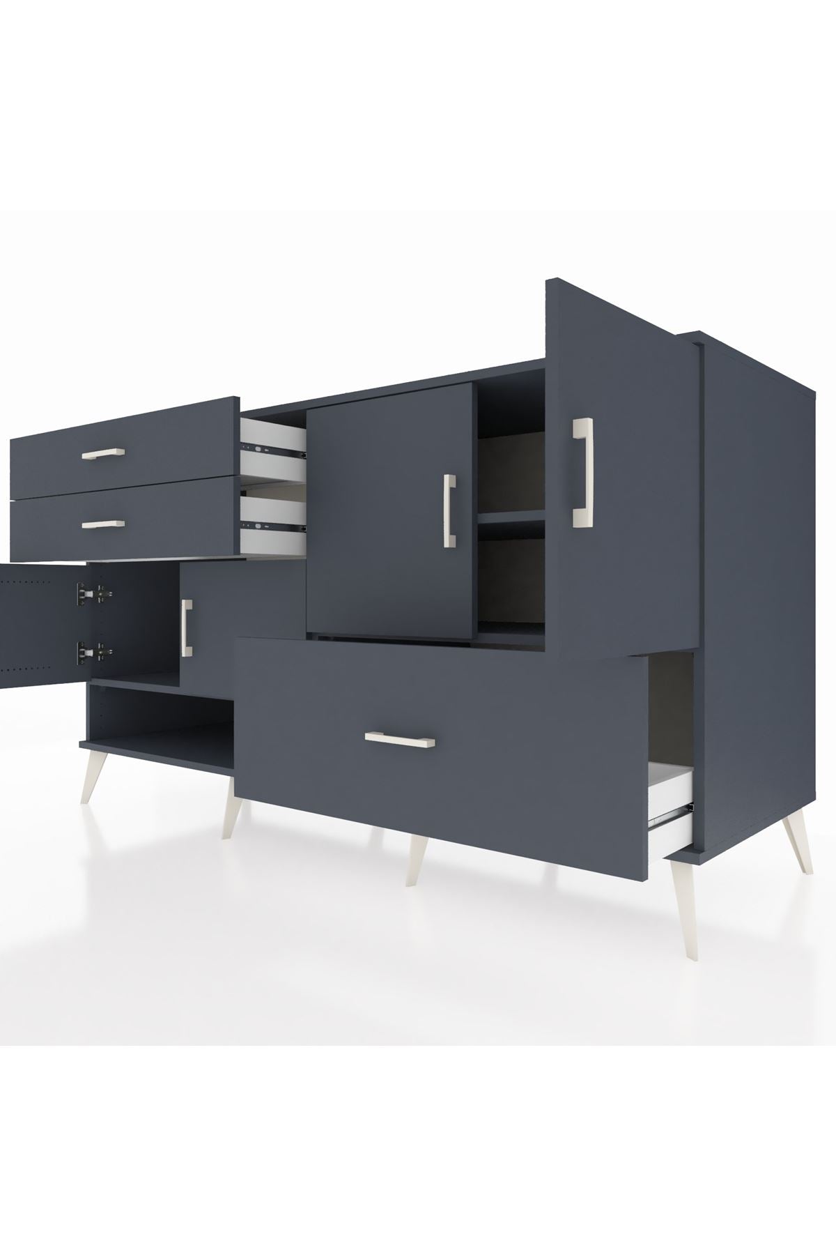 Kronos Konsol 3 Raflı 3 Çekmeceli 4 Kapaklı 176x59x99 Antrasit-Antrasit