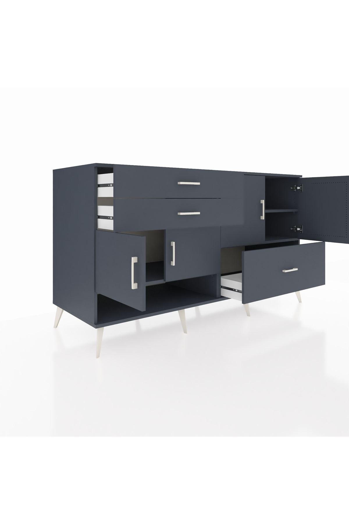 Kronos Konsol 3 Raflı 3 Çekmeceli 4 Kapaklı 176x59x99 Antrasit-Antrasit