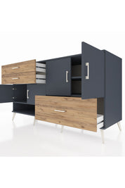 Kronos Konsol 3 Raflı 3 Çekmeceli 4 Kapaklı 176x59x99 Antrasit-Antrasit/Çam