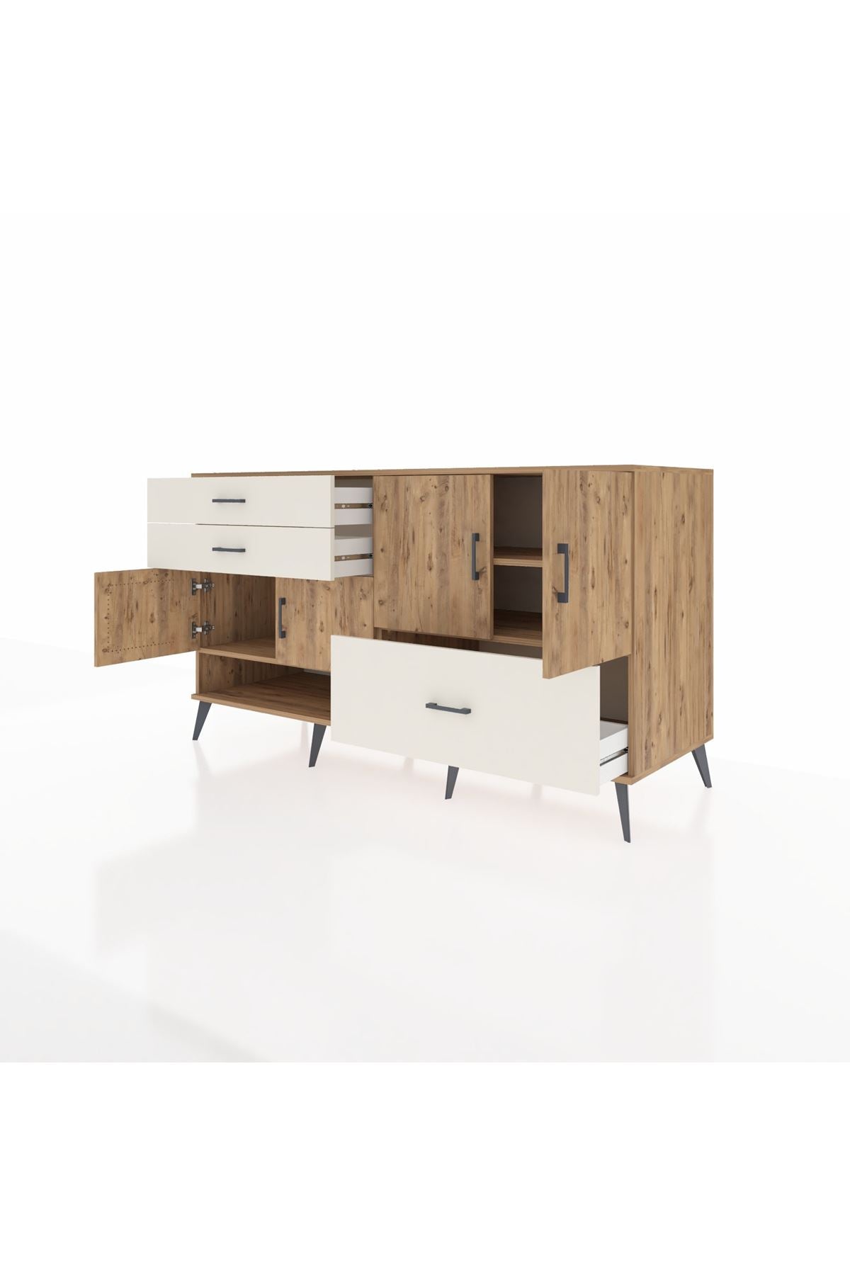 Kronos Konsol 3 Raflı 3 Çekmeceli 4 Kapaklı 176x59x99 Çam-Çam/Aytaşı