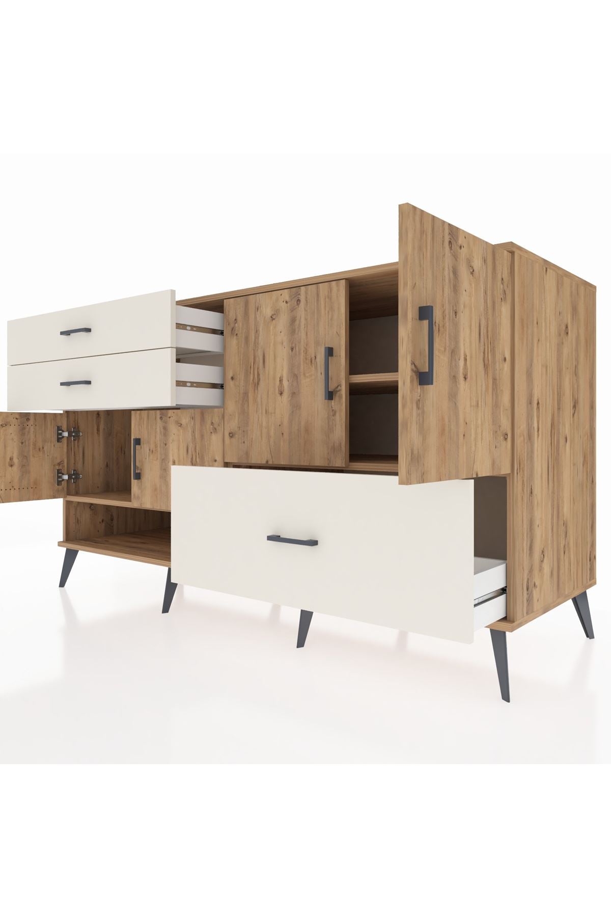 Kronos Konsol 3 Raflı 3 Çekmeceli 4 Kapaklı 176x59x99 Çam-Çam/Aytaşı