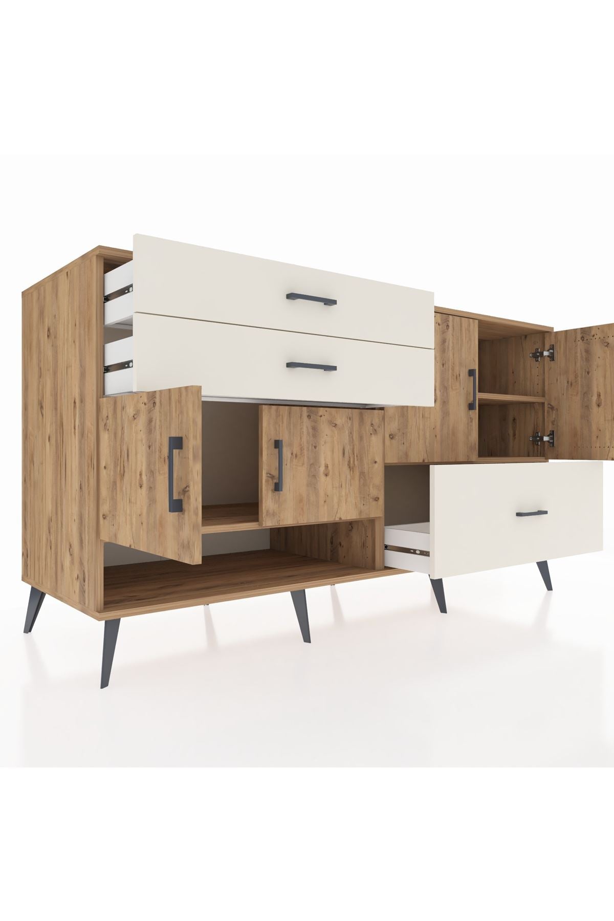 Kronos Konsol 3 Raflı 3 Çekmeceli 4 Kapaklı 176x59x99 Çam-Çam/Aytaşı