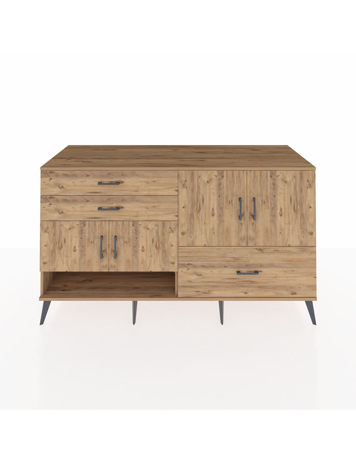 Kronos Konsol 3 Raflı 3 Çekmeceli 4 Kapaklı 176x59x99 Çam-Çam