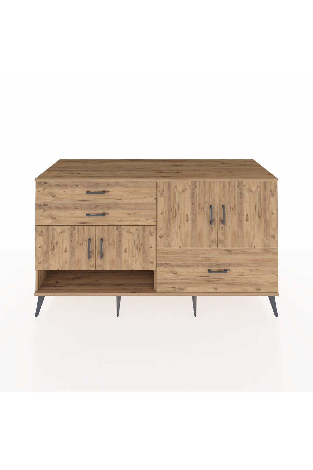 Kronos Konsol 3 Raflı 3 Çekmeceli 4 Kapaklı 176x59x99 Çam-Çam